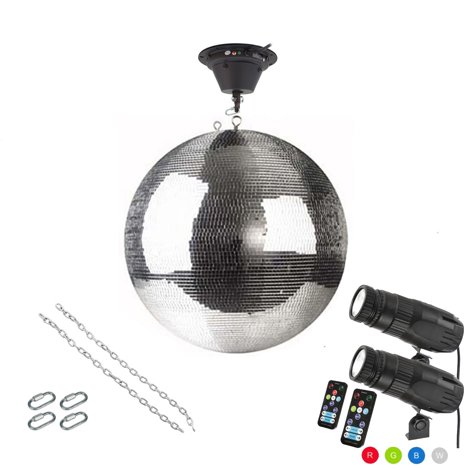 Spiegelkugel Komplettset - Discokugel, Motor, Pinspot, Montagematerial für Diskokugel - Mirrorball Set - Partyset Spiegelkugel Komplettset - Discokugel, Motor, Pinspot, Montagematerial für Diskokugel - Mirrorball Set - Partyset