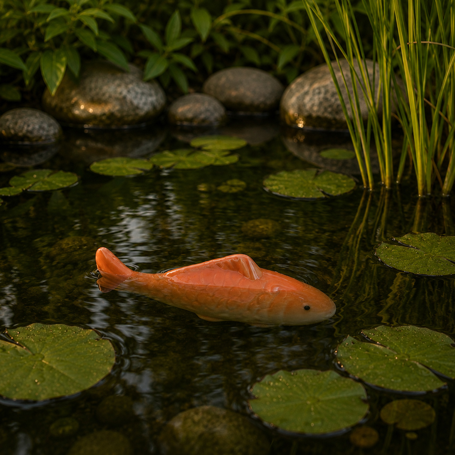 Teichdeko Fisch NIXE - Dekofigur - Porzellan - schwimmend - L- 10cm - orange