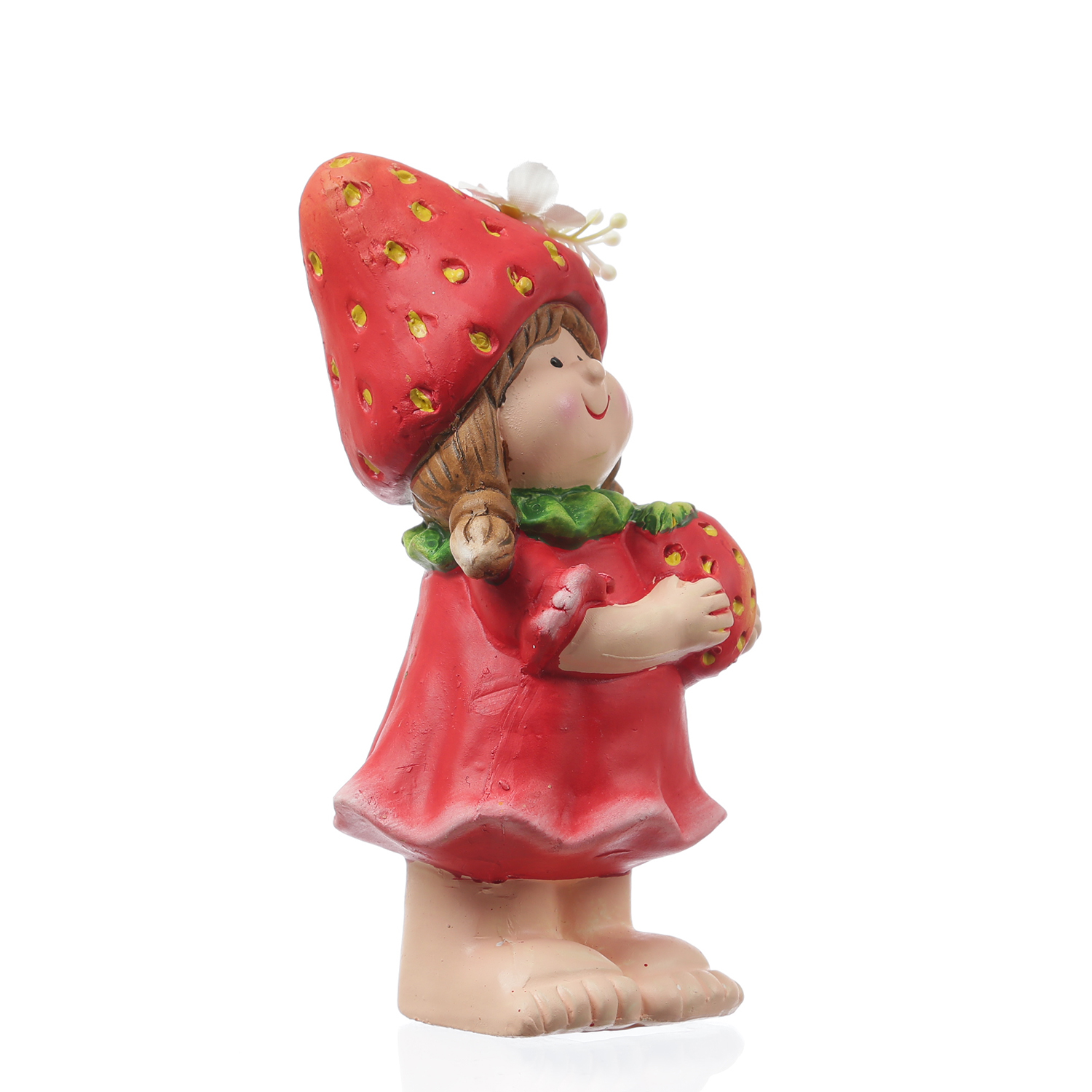 Dekofigur Erdbeermädchen Lotte - niedliche Gartenfigur mit Erdbeere - Keramik  - H: 18,5cm - rot