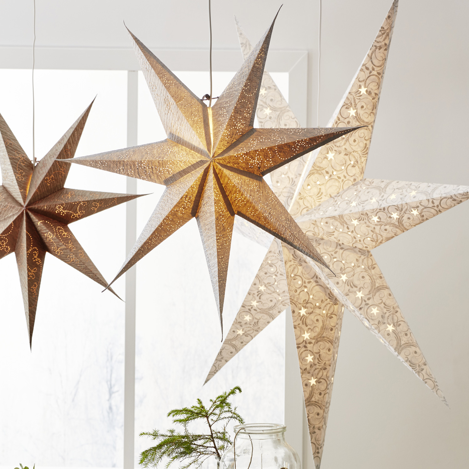 Papierstern "Decorus" - hängend - 7-zackig - Ø 63 cm - gold