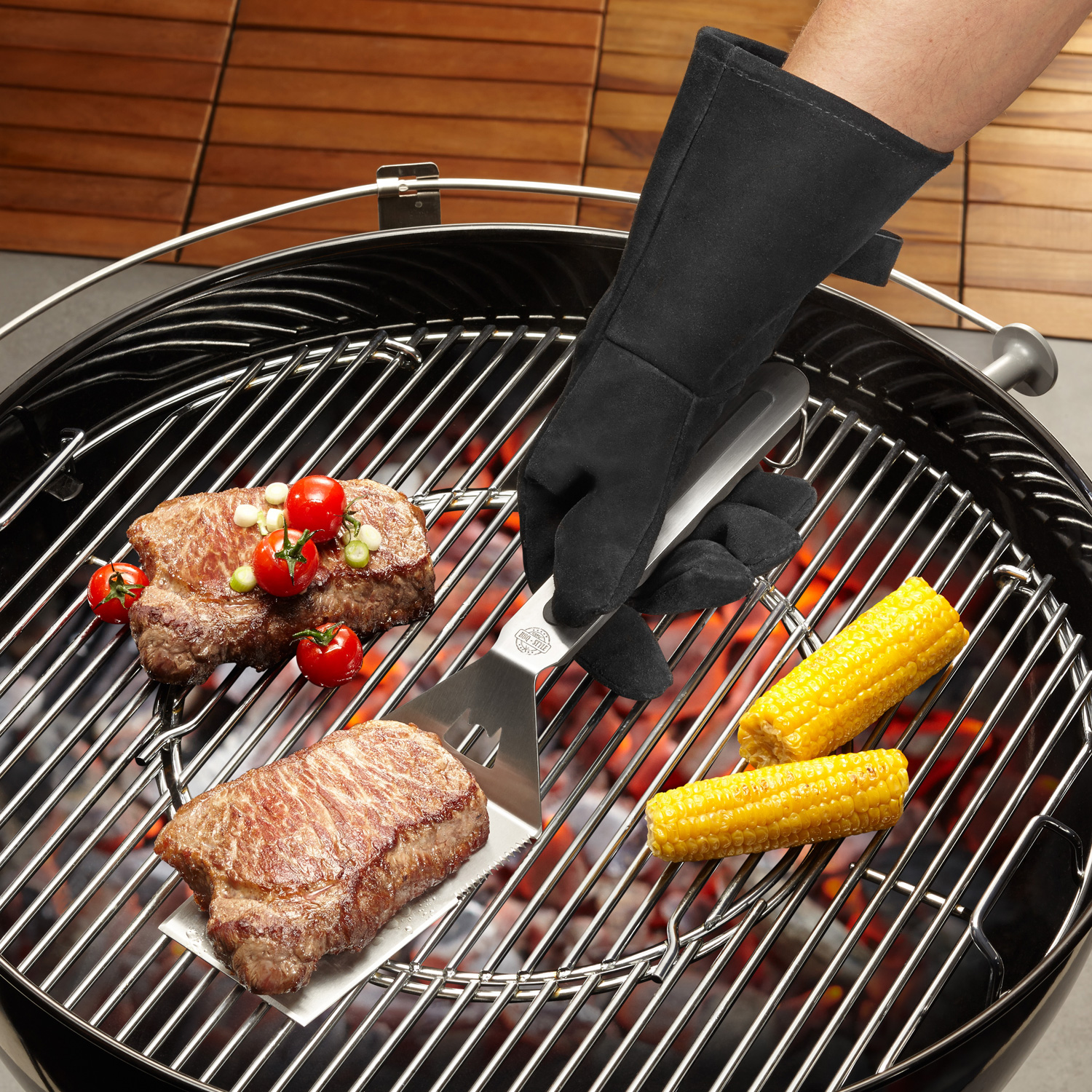 Wender BBQ  - hochwertiger Edelstahl - integrierter Flaschenöffner - L: 42cm - silber, schwarz