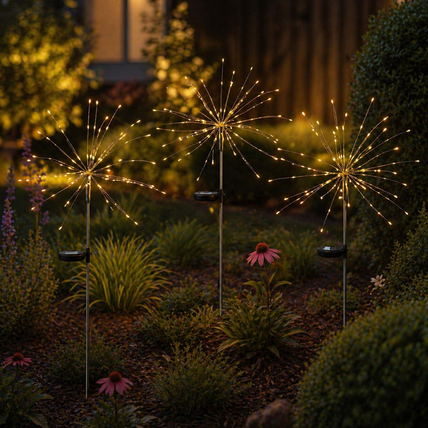 LED Solarstab FEUERWERK - Gartendeko - 90 warmweiße LED - H: 90cm - Dämmerungssensor