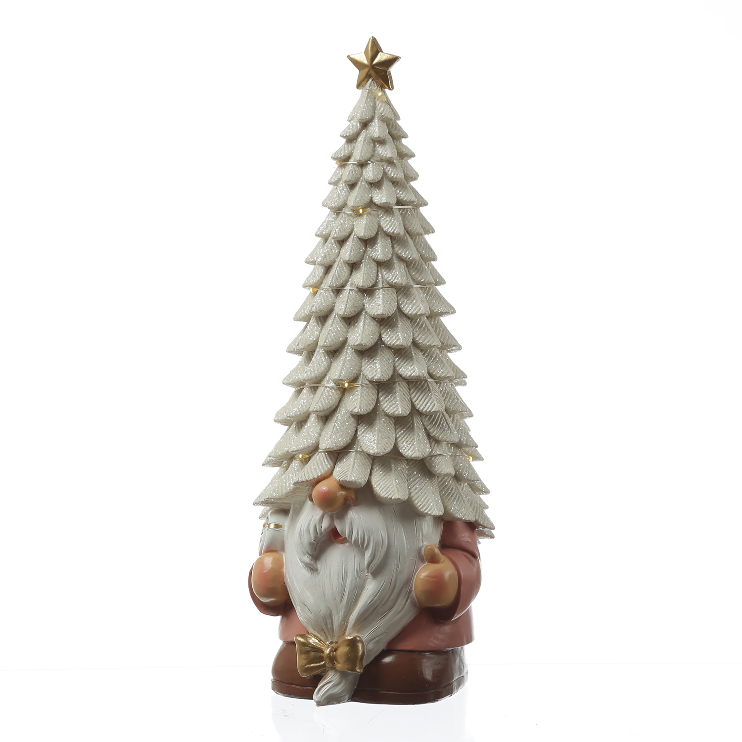 LED Weihnachtswichtel mit beleuchteter Mütze - Dekofigur aus Polyresin - H: 29cm - Timer