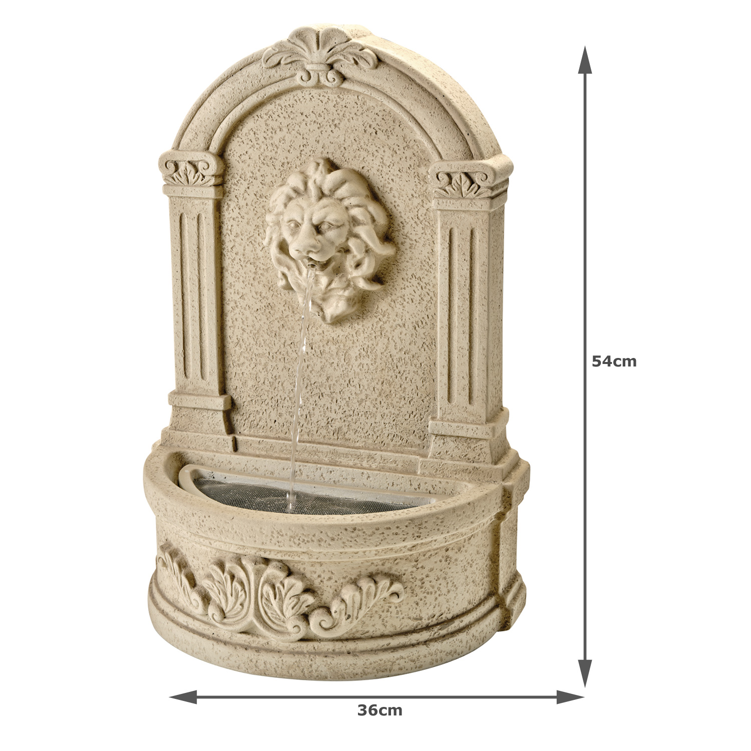 Brunnen mit Löwenkopf - Wand- und Standbrunnen - GRC Beton - H: 54cm - Außen - natur Brunnen mit Löwenkopf - Wand- und Standbrunnen - GRC Beton - H: 54cm - Außen - natur