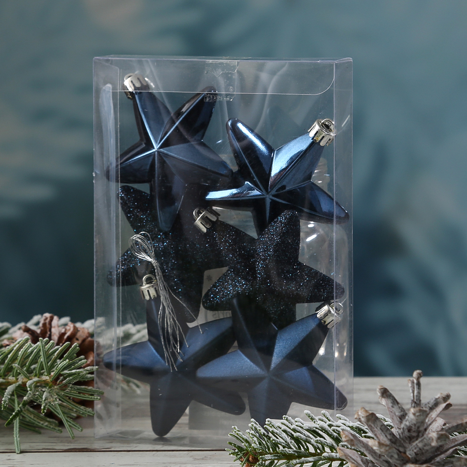 Christbaumschmuck STERN - Weihnachtsschmuck - bruchfest - glänzend matt glitzernd - dunkelblau - 6St