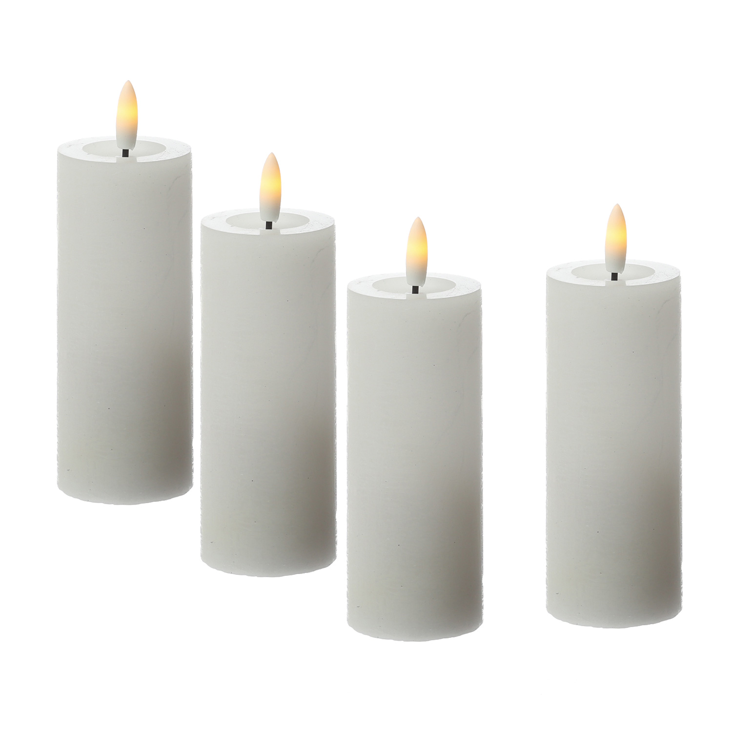 LED Kerzenset LINA - Rustik-Optik - Echtwachs - H: 12,5cm - D: 5cm - Timer - weiß - 4er Set