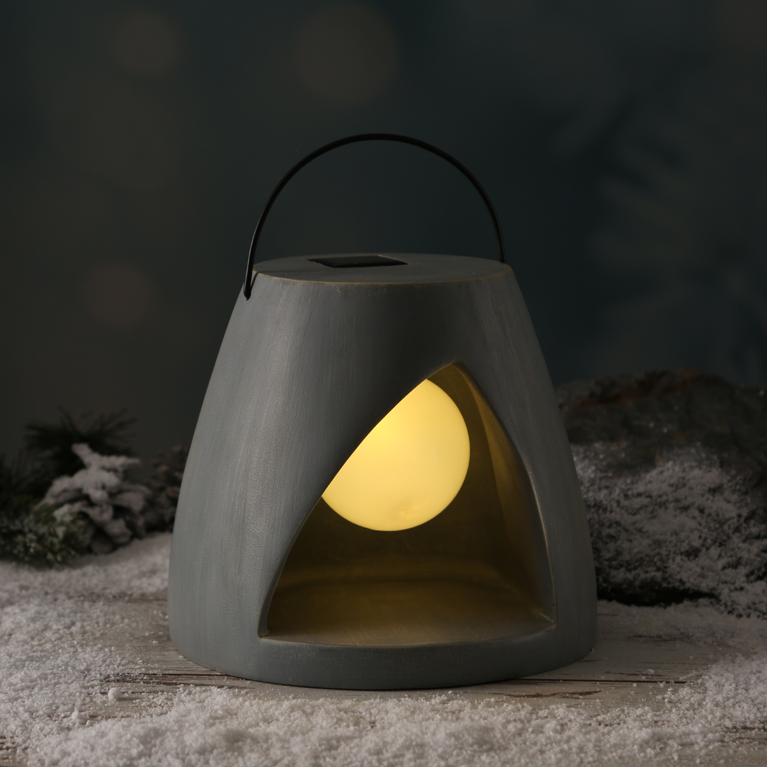 LED Solar Laterne - Kugellampe im Stein - Polyresin - 3 warmweiße LED - H: 19,5cm - grau LED Solar Laterne - Kugellampe im Stein - Polyresin - 3 warmweiße LED - H: 19,5cm - grau