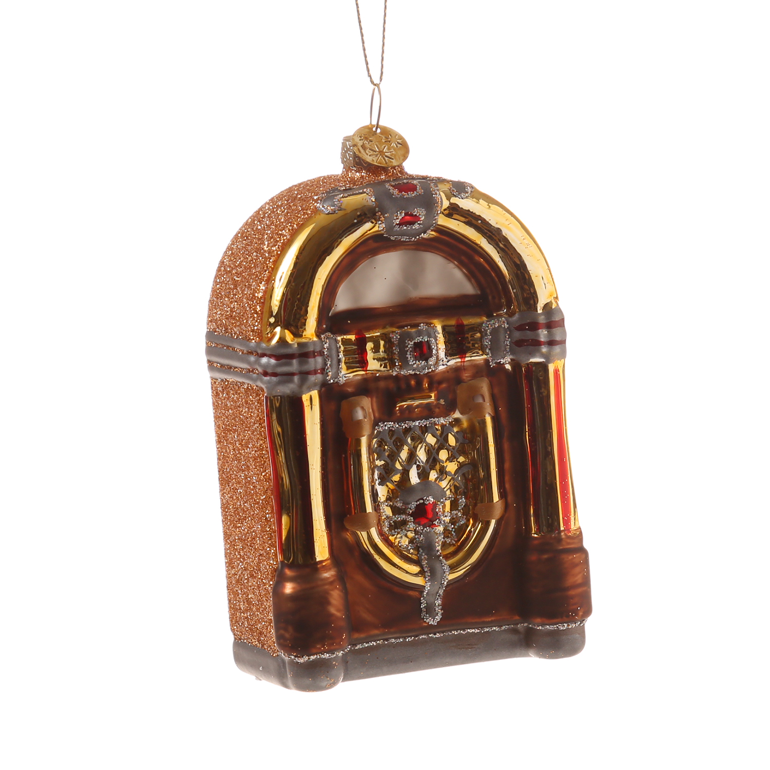 Weihnachtsbaumschmuck JUKEBOX - Glas - inkl. Aufhänger - glänzend und glitzernd - H: 11,5cm - braun Weihnachtsbaumschmuck JUKEBOX - Glas - inkl. Aufhänger - glänzend und glitzernd - H: 11,5cm - braun