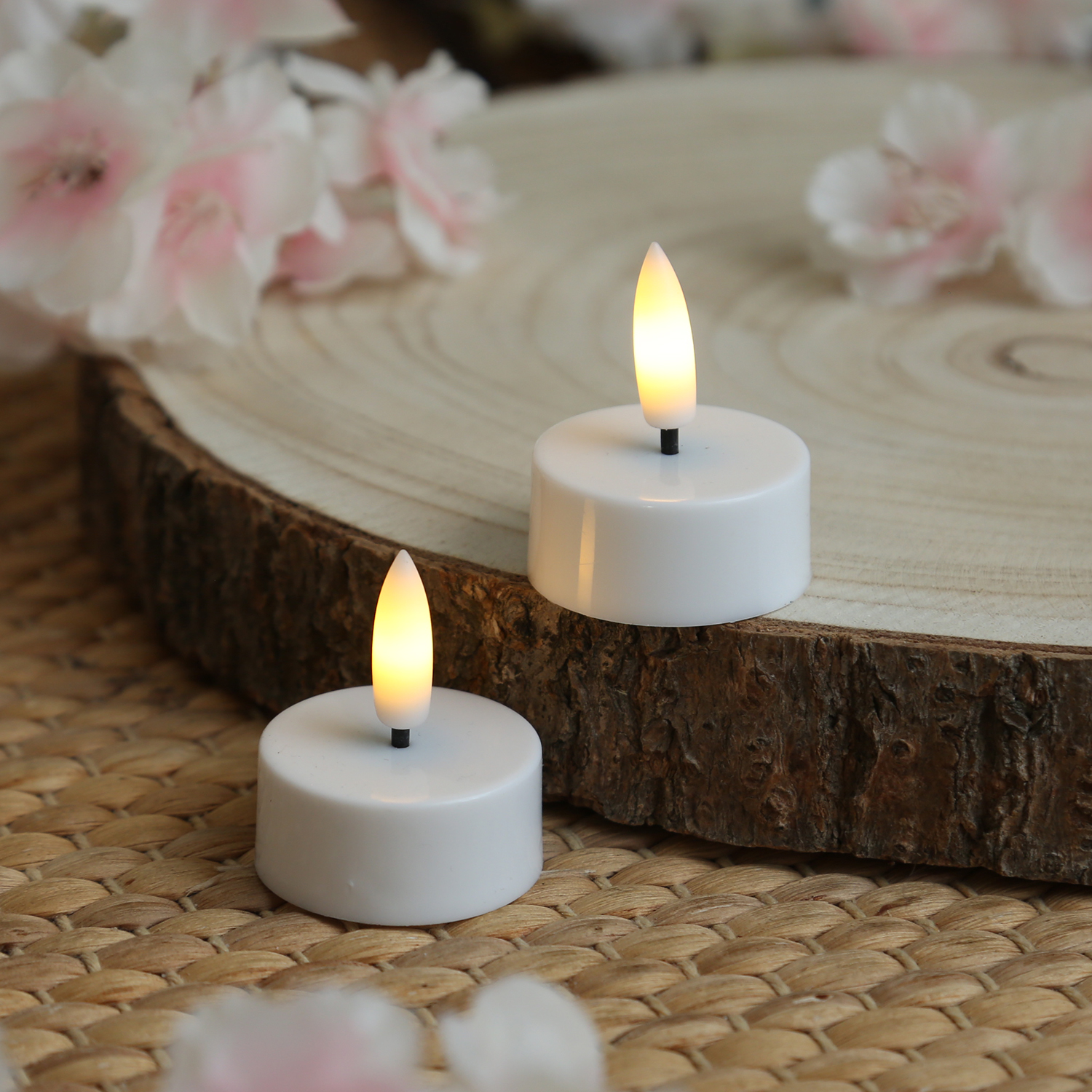 LED Mini Teelichter - Kunststoff - inkl. Batterien - Timer - D: 3,8cm - weiß - 4 Stück