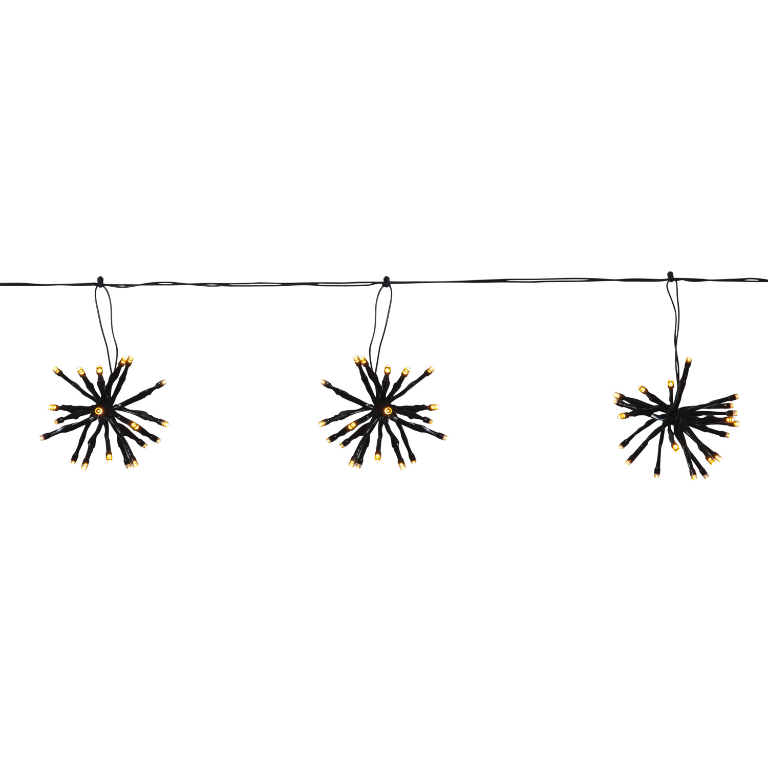 LED Lichterkette Feuerwerk - 200 bernsteinfarbene LED - 10 Cluster - L: 4m - Trafo - Außen - schwarz
