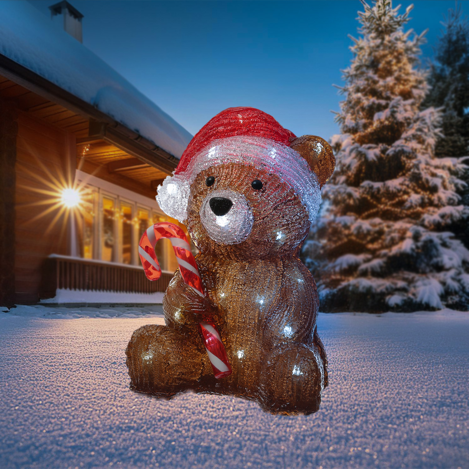 LED Bär mit Zuckerstange - Acryl Tierfigur - 32 kaltweiße LED - H: 24cm - Timer - Batteriebetrieb LED Bär mit Zuckerstange - Acryl Tierfigur - 32 kaltweiße LED - H: 24cm - Timer - Batteriebetrieb