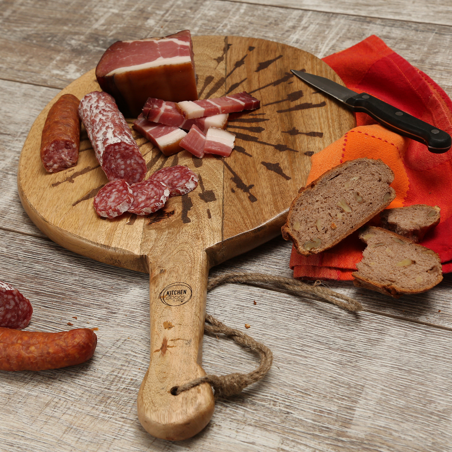 Schneidebrett PUSTEBLUME - Servierbrett - rund - Mangoholz - mit Griff - L: 46cm - natur Schneidebrett PUSTEBLUME - Servierbrett - rund - Mangoholz - mit Griff - L: 46cm - natur