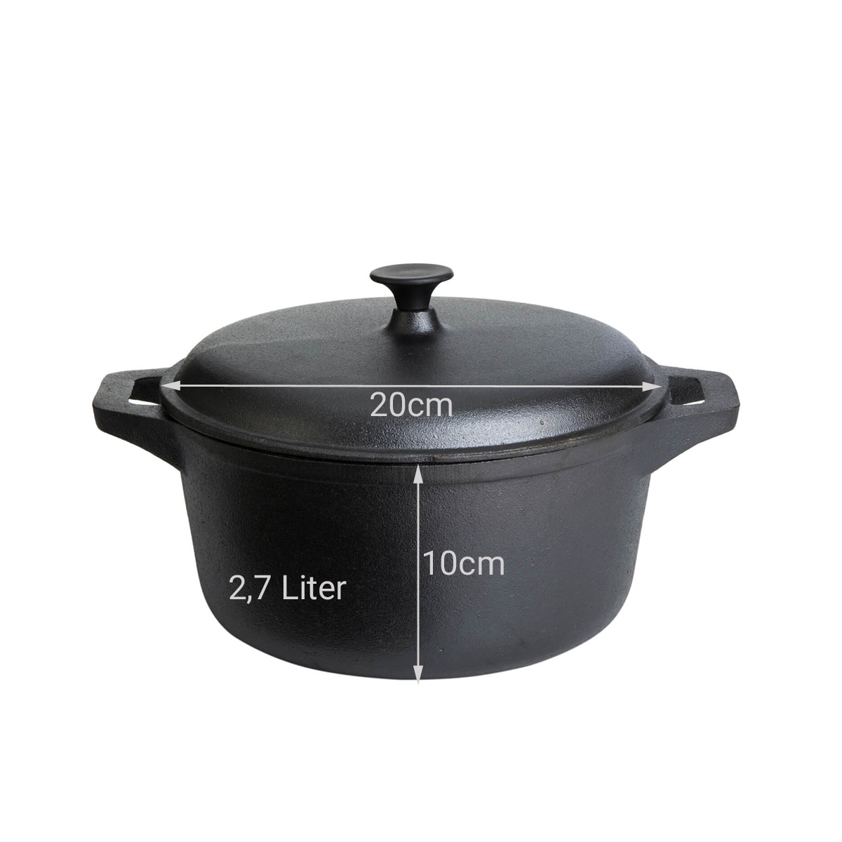 Gusstopf mit Deckel 20x10 cm - Feuertopf aus Eisenguss - 2,7 Liter