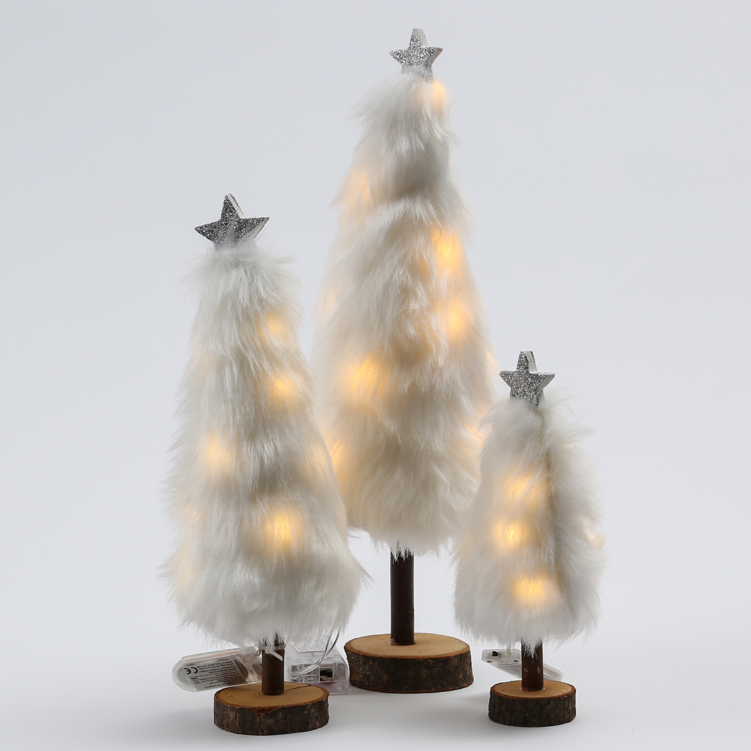 LED Dekobaum PLÜSCH - Holz - Plüschfell - warmweiße LED - Sternspitze - H: 36,5cm - Batterie - weiß LED Dekobaum PLÜSCH - Holz - Plüschfell - warmweiße LED - Sternspitze - H: 36,5cm - Batterie - weiß