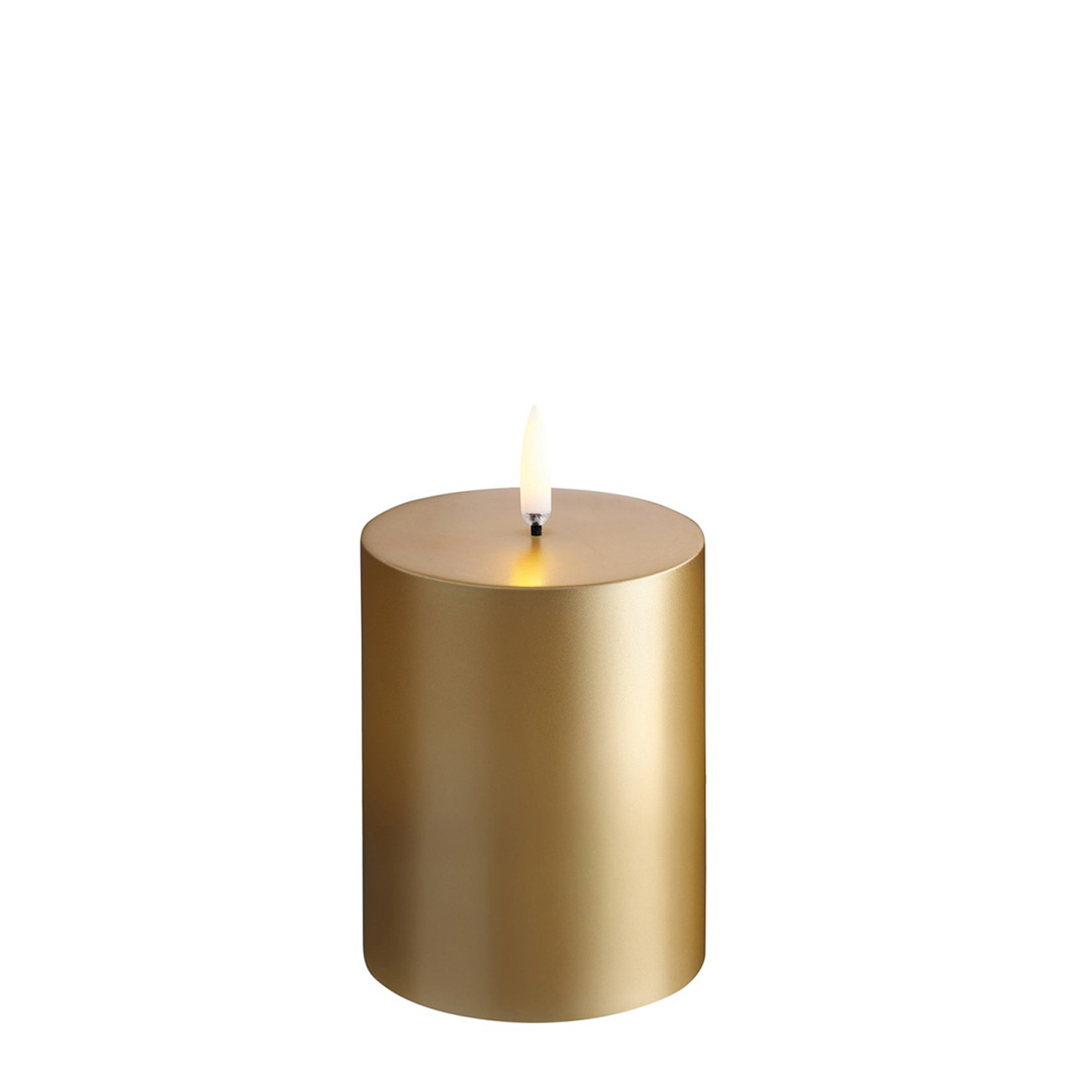 LED Kerze THEA - Echtwachs Stumpenkerze - 7,8cm x 10cm - Timer - bis zu 1000 Std. - matt gold