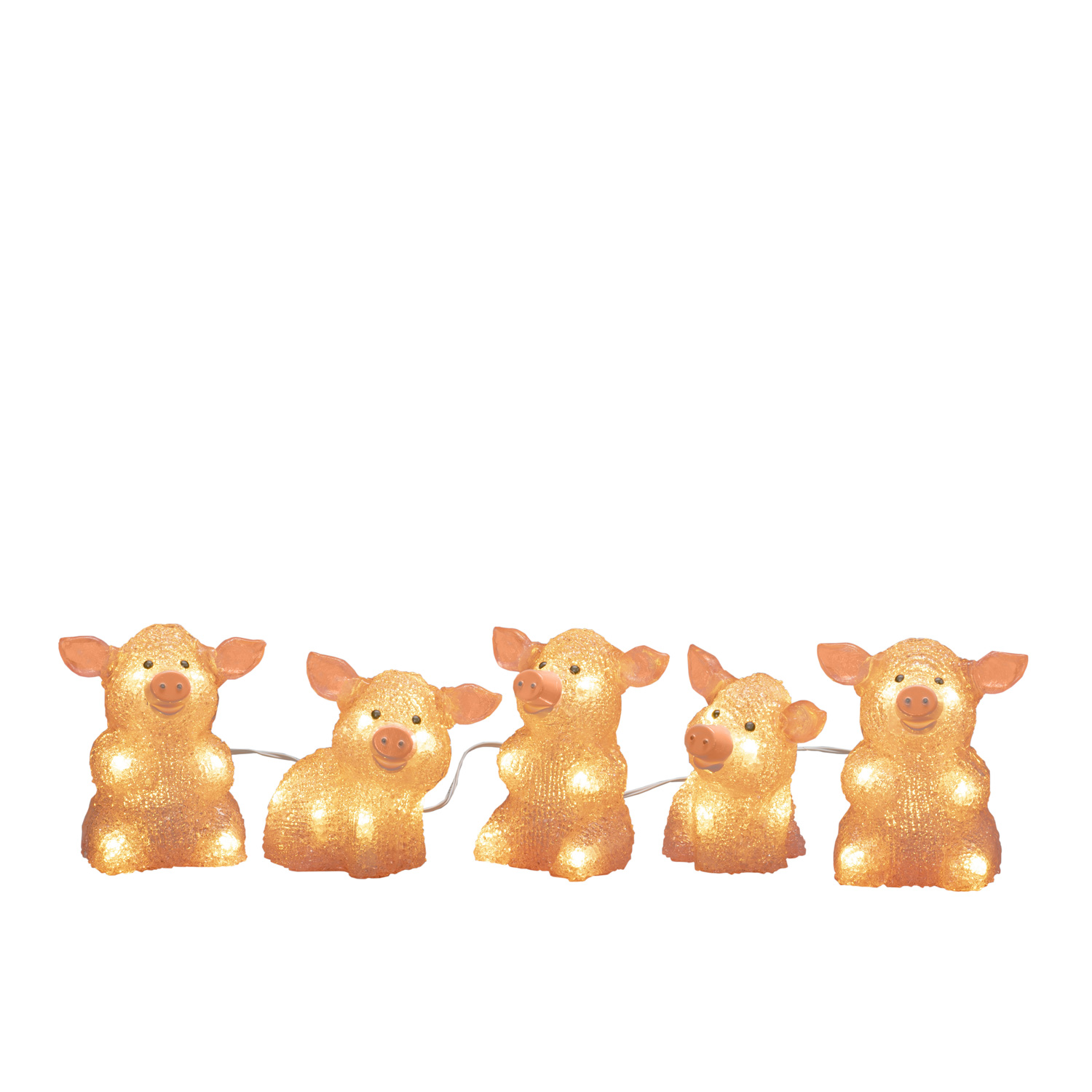 LED Lichterkette Acryl Schweine - 5 Leuchtfiguren - 40 warmweiße LED - Trafo - für Außen - pink LED Lichterkette Acryl Schweine - 5 Leuchtfiguren - 40 warmweiße LED - Trafo - für Außen - pink