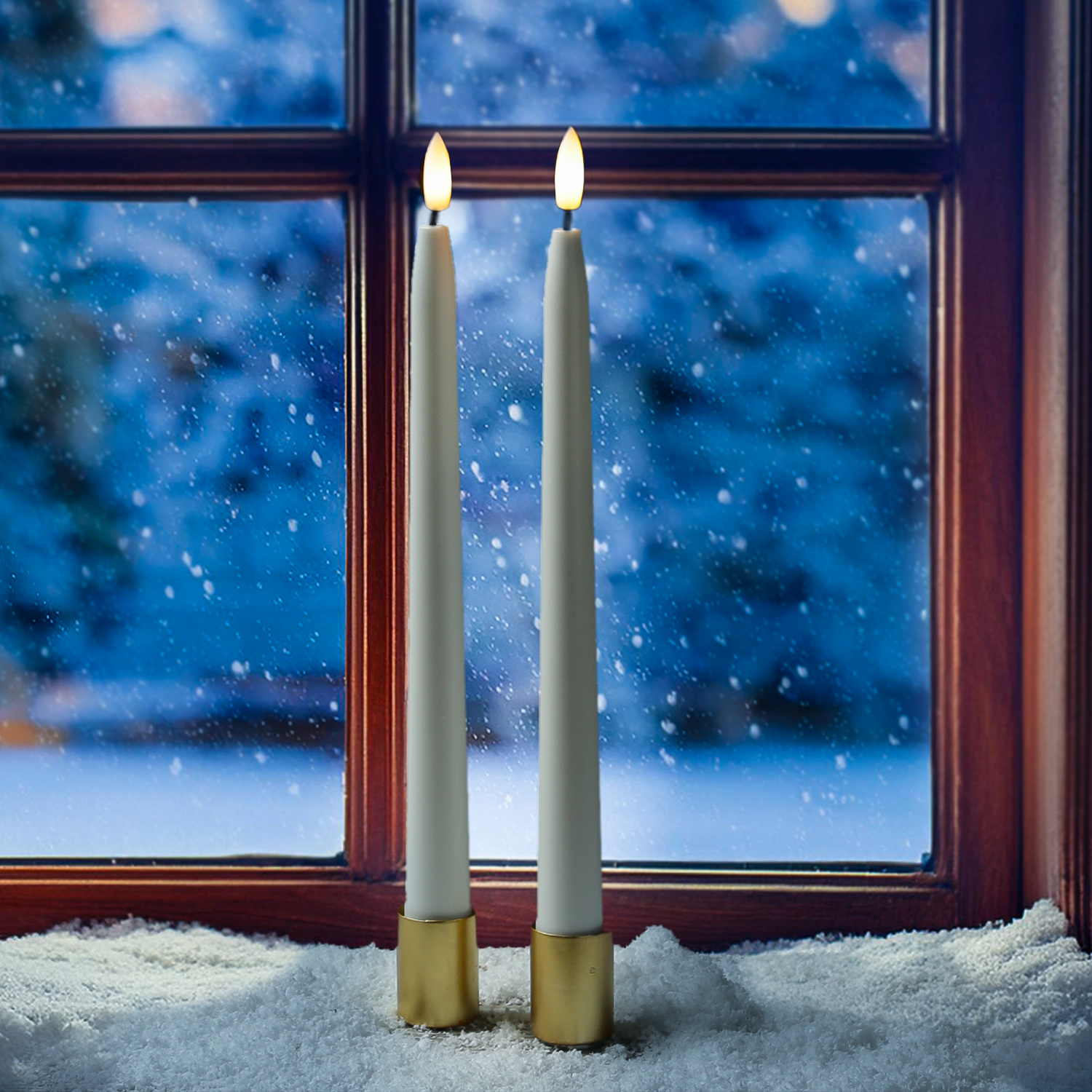 LED Stabkerzen - Kunststoff - realistische 3D Flamme - H: 28cm - Timer - für Innen/Außen - weiß LED Stabkerzen - Kunststoff - realistische 3D Flamme - H: 28cm - Timer - für Innen/Außen - weiß