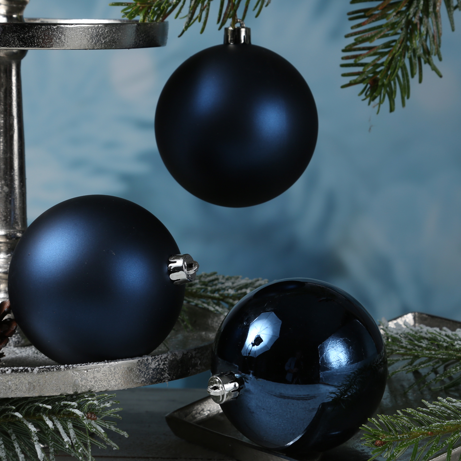 Christbaumkugel - Weihnachtsbaumkugel - bruchfest - D: 10cm - glänzend, matt - dunkelblau - 4er Set