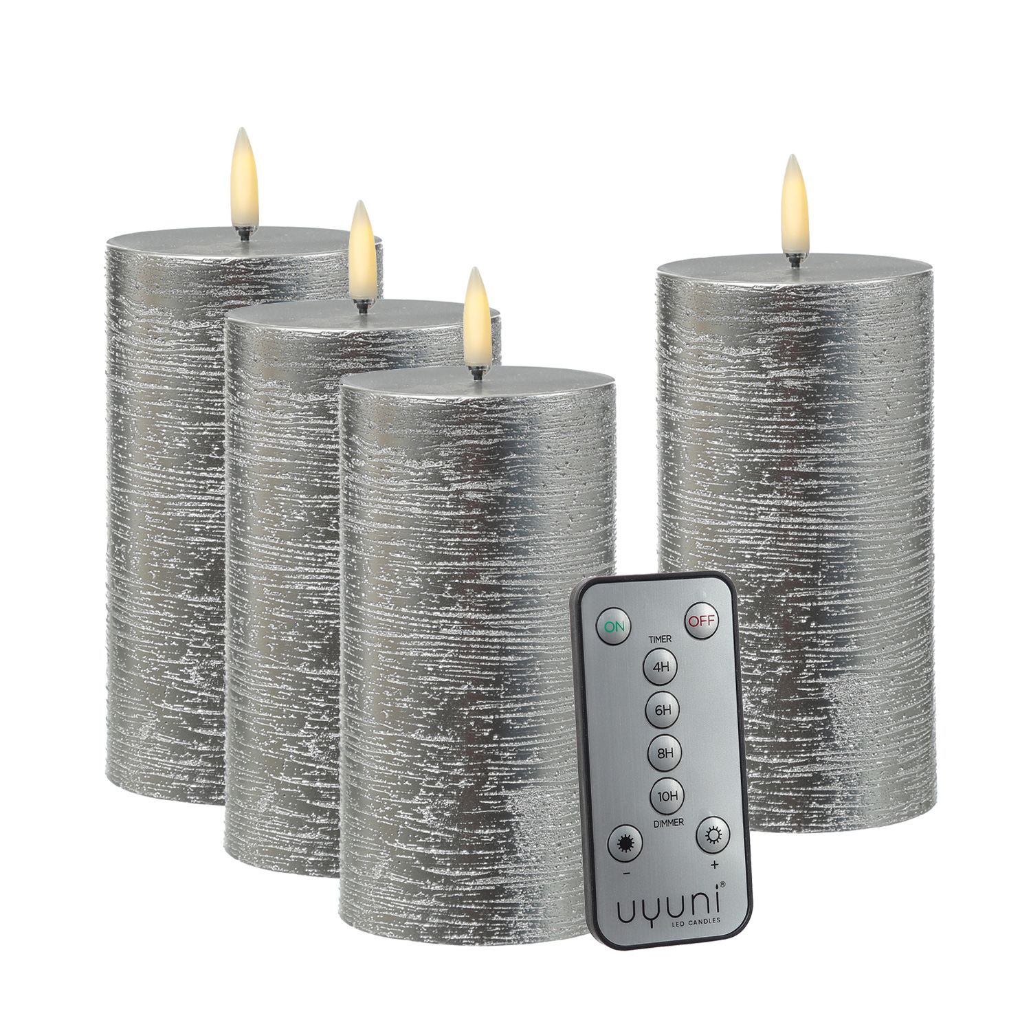 LED Kerzenset PIA - Rustik-Optik - H: 15cm - inkl. Batterien und Fernbedienung - silber - 4er Set LED Kerzenset PIA - Rustik-Optik - H: 15cm - inkl. Batterien und Fernbedienung - silber - 4er Set
