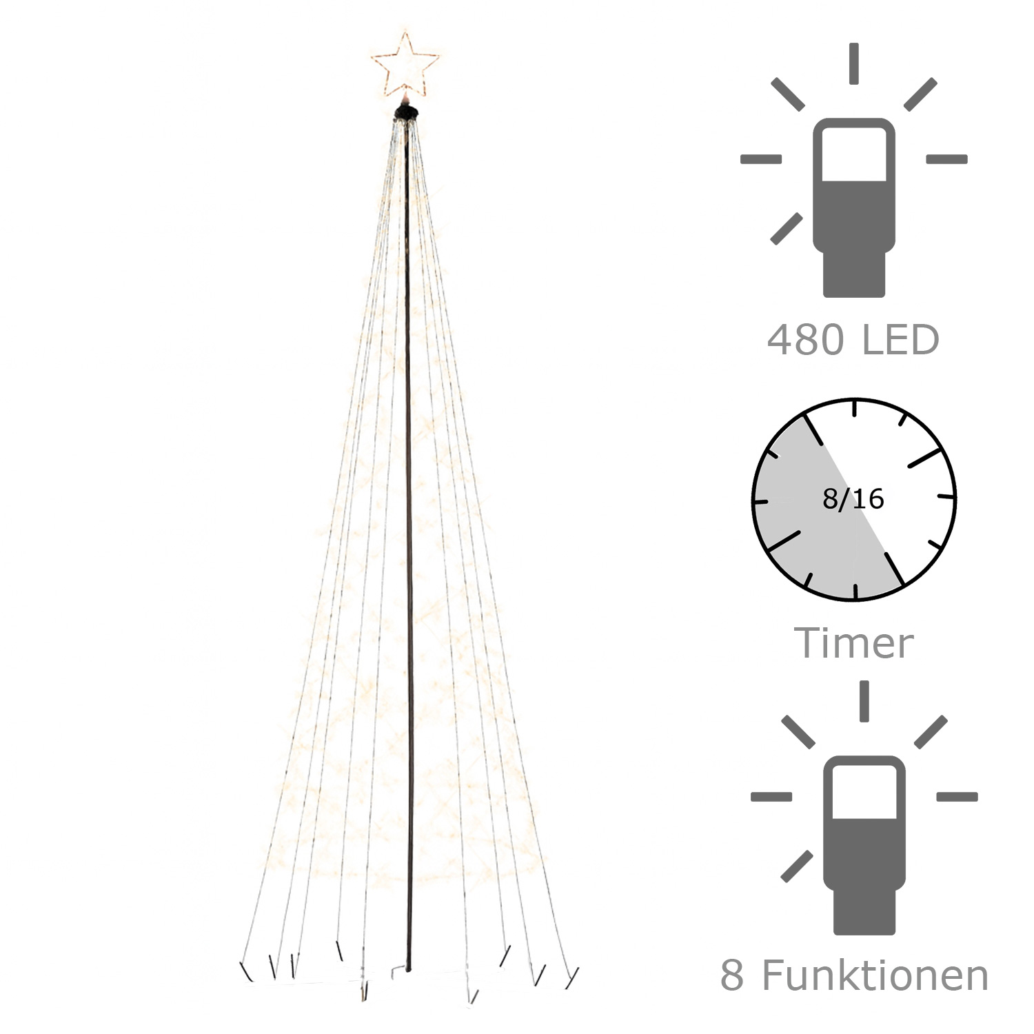 LED Lichterbaum mit Sternspitze - LED Baum outdoor - 480 funkelnde bernstein LED - H: 3,2m - Timer