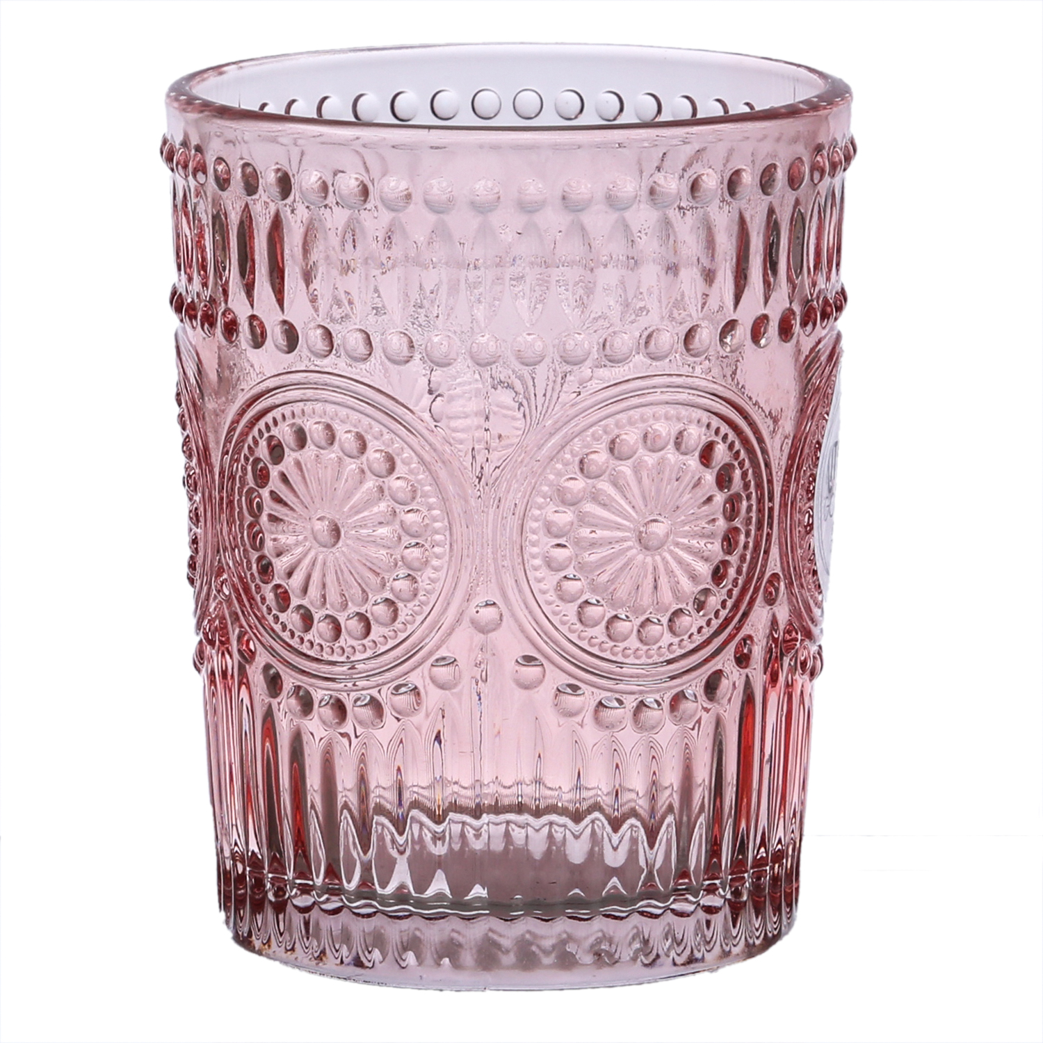 Trinkglas Vintage - Glas - lebensmittelecht - 280ml - H: 10cm - mit Muster - rosa