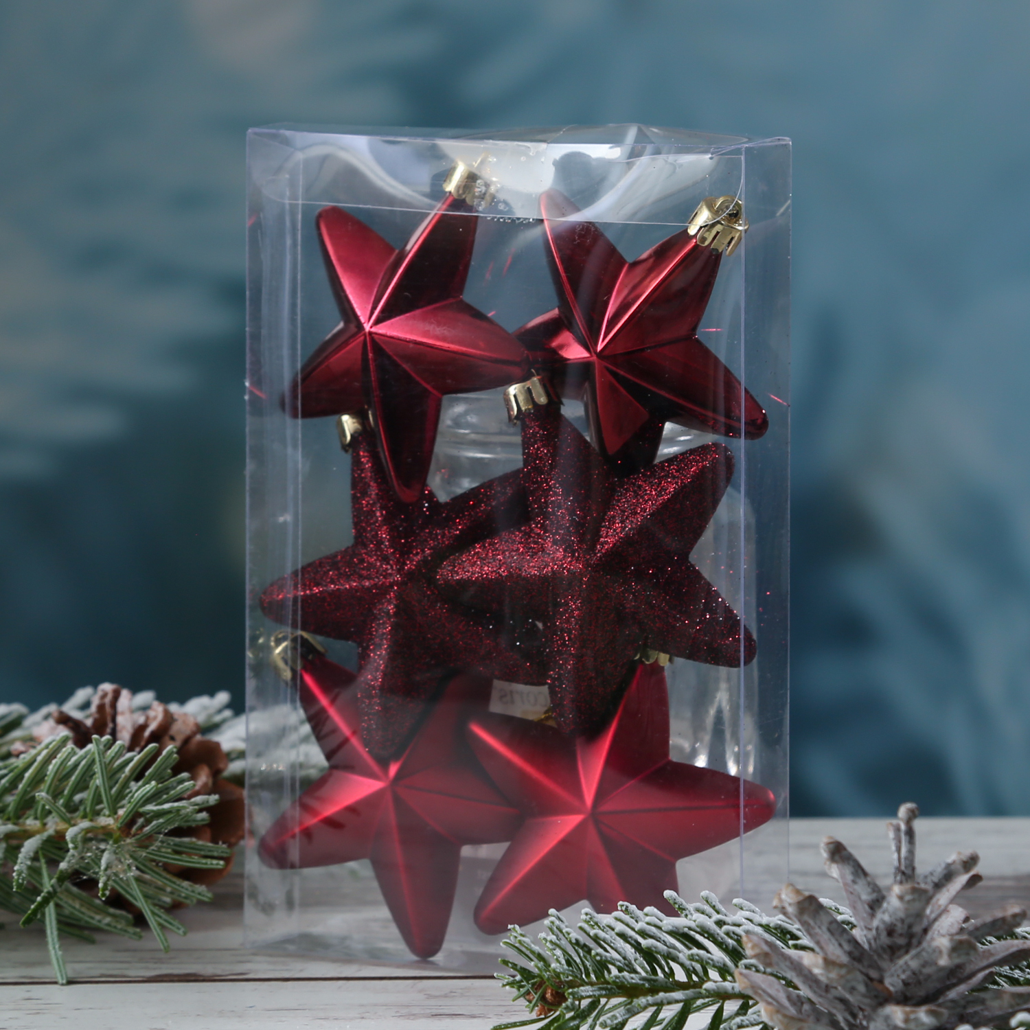 Christbaumschmuck STERN - Weihnachtsschmuck - bruchfest - glänzend matt glitzernd - weinrot - 6Stk. Christbaumschmuck STERN - Weihnachtsschmuck - bruchfest - glänzend matt glitzernd - weinrot - 6Stk.
