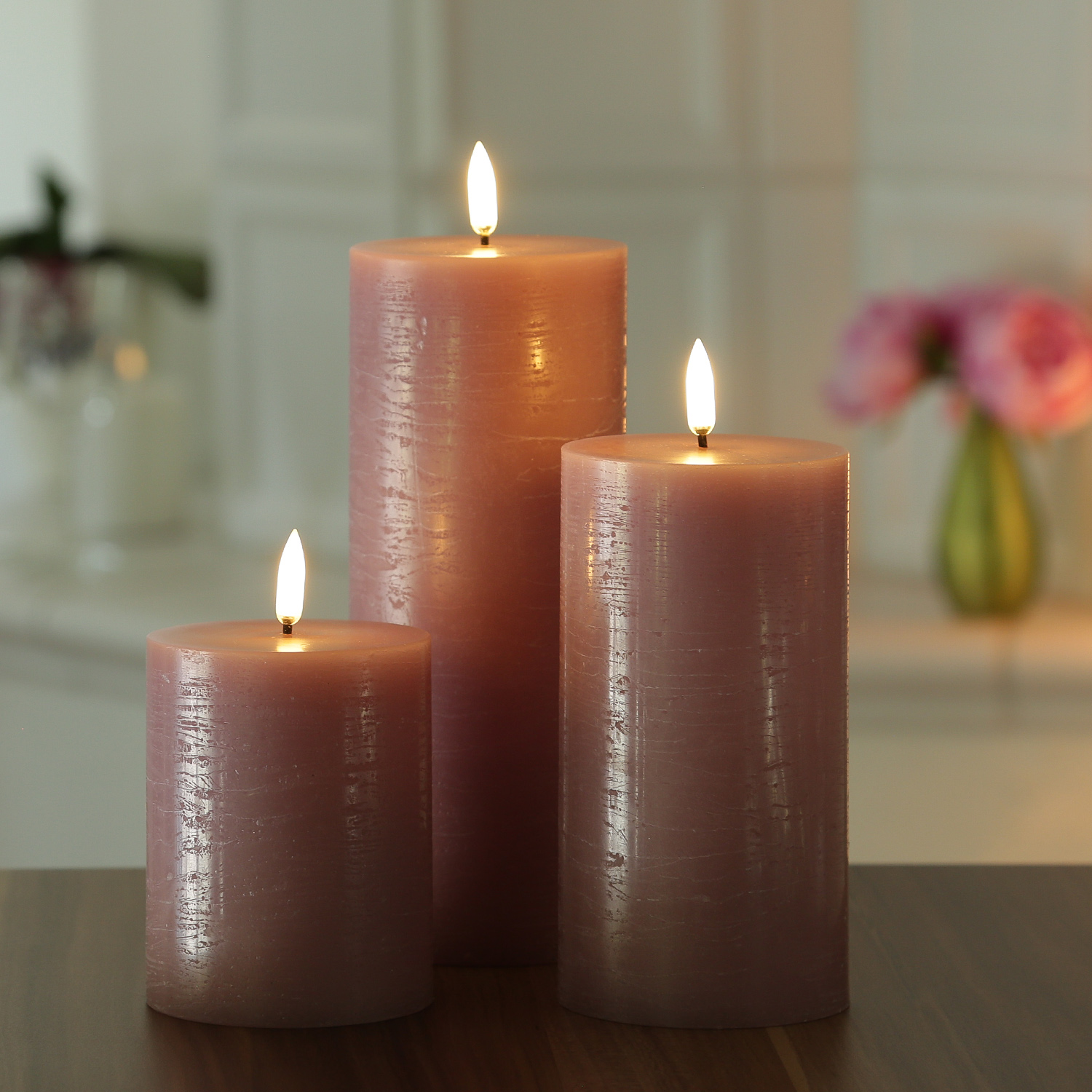 LED Kerze PIA - Rustik-Optik - Echtwachs - H: 15cm - D: 7,8cm - Timer - bis zu 1000 Std. - rosa LED Kerze PIA - Rustik-Optik - Echtwachs - H: 15cm - D: 7,8cm - Timer - bis zu 1000 Std. - rosa