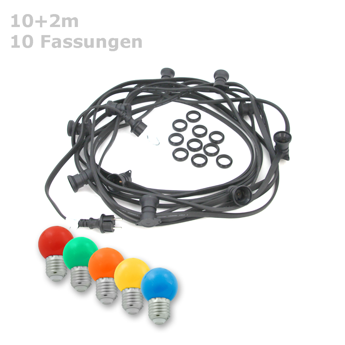 ILLU-Lichterkette BLACKY - 10m - 10xE27 | IP44 | mit bunten LED Kugellampen | SATISFIRE