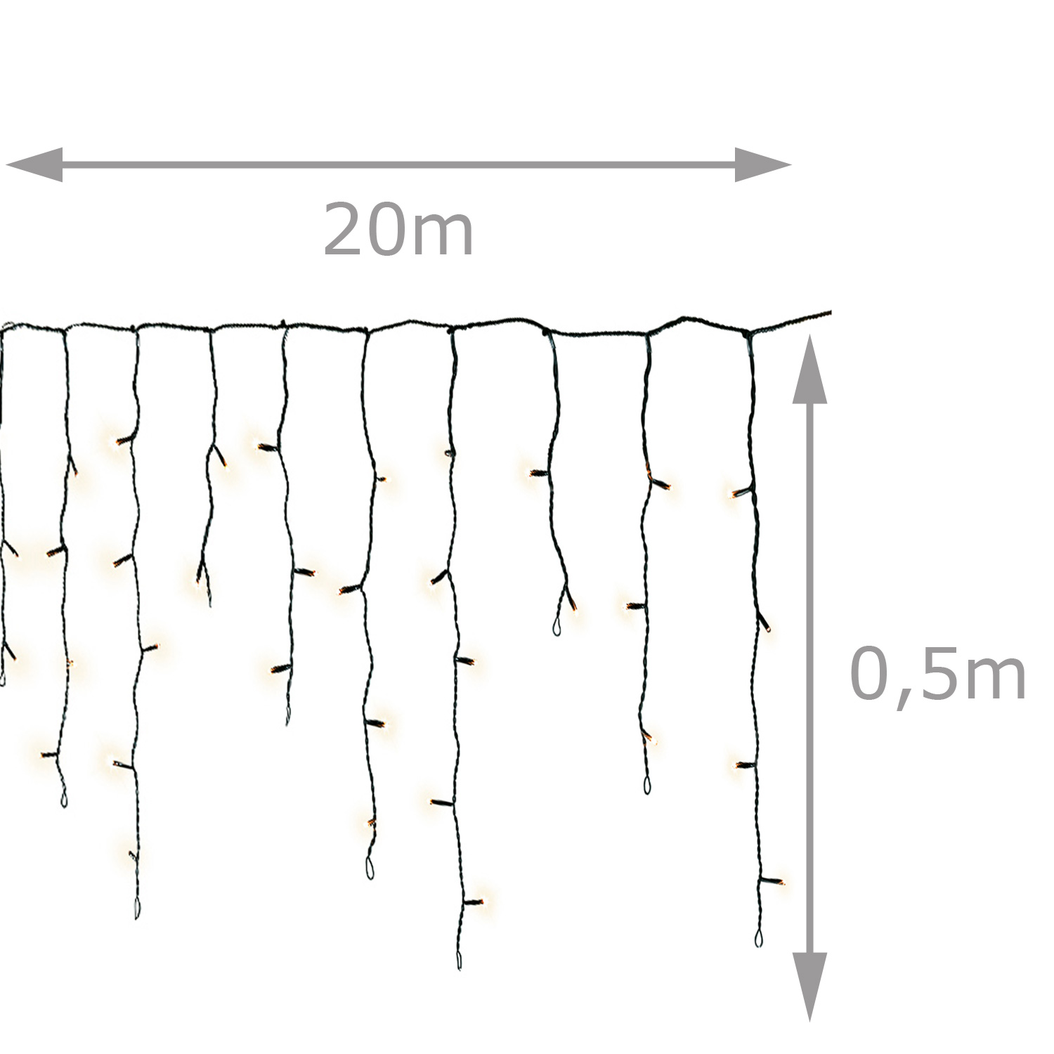 LED Lichtervorhang Eisregen - 490 bernstein LED - L: 20m, H: 50cm - Timer - 8 Funkt. -  Innen/Außen