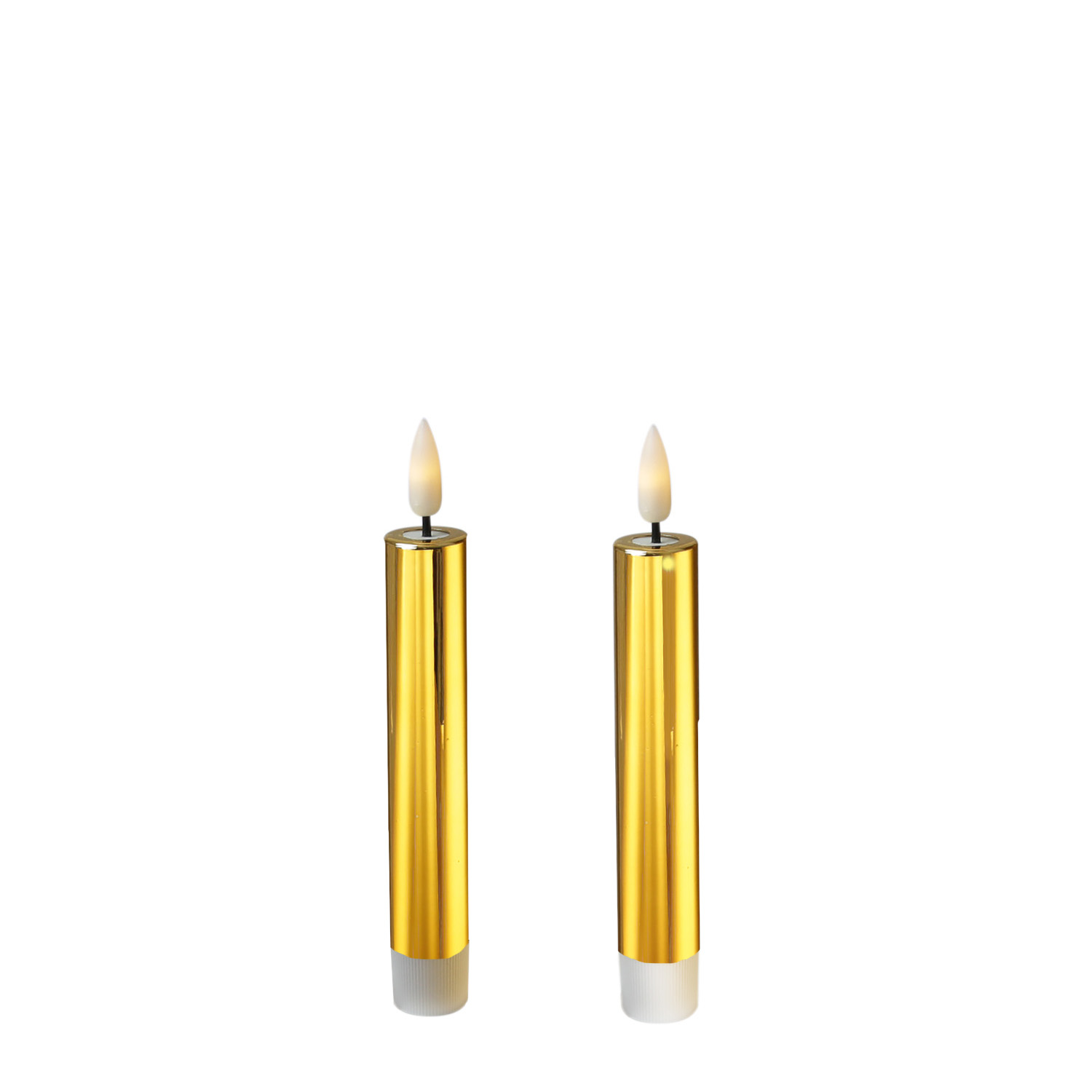 LED Stabkerzen - Tafelkerzen aus Kunststoff - H: 17cm - Timer - gold glänzend - 2er Set LED Stabkerzen - Tafelkerzen aus Kunststoff - H: 17cm - Timer - gold glänzend - 2er Set