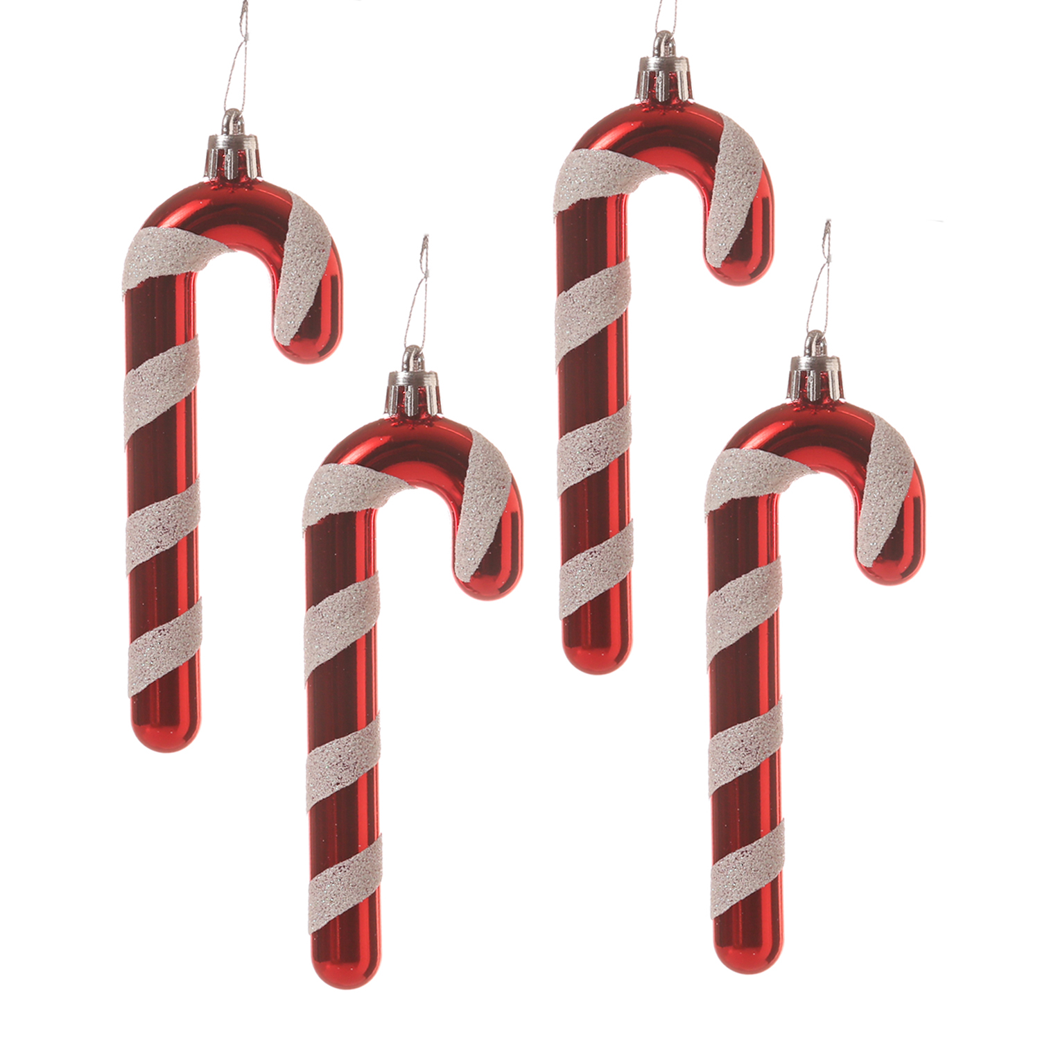 Weihnachtsbaumschmuck ZUCKERSTANGE - bruchfest - inkl. Aufhänger - H: 12cm - rot, weiß - 4er Set Weihnachtsbaumschmuck ZUCKERSTANGE - bruchfest - inkl. Aufhänger - H: 12cm - rot, weiß - 4er Set