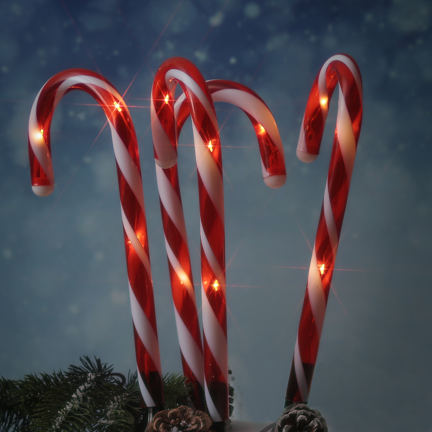 LED Zuckerstangen - je 7 warmweiße LED - H: 25cm - 8 Funktionen - Batterie - Timer - 4 Stück LED Zuckerstangen - je 7 warmweiße LED - H: 25cm - 8 Funktionen - Batterie - Timer - 4 Stück