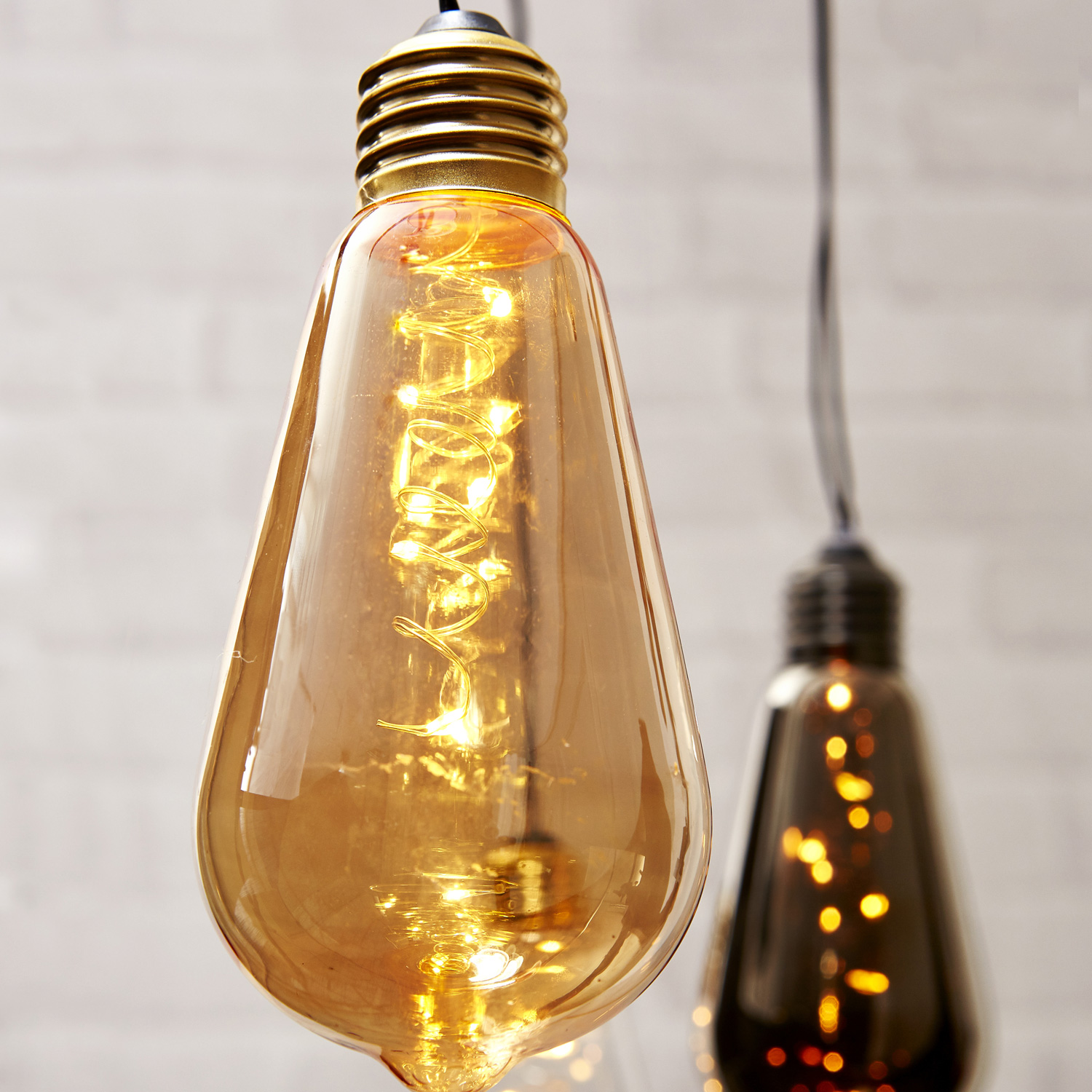 LED Dekoleuchte Glow - 5 warmweiße LED in amber Glühbirne - H: 13cm - D: 6cm - Batterie - Timer