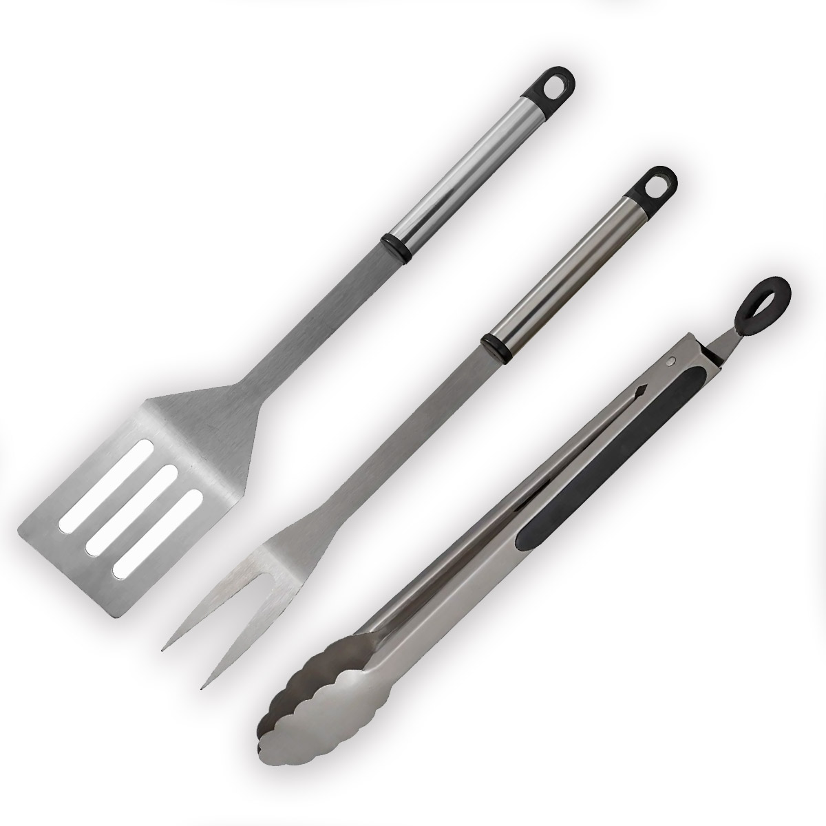 Grillbesteck Set - 3teilig - Wender, Gabel, Zange - Edelstahl Grillbesteck Set - 3teilig - Wender, Gabel, Zange - Edelstahl