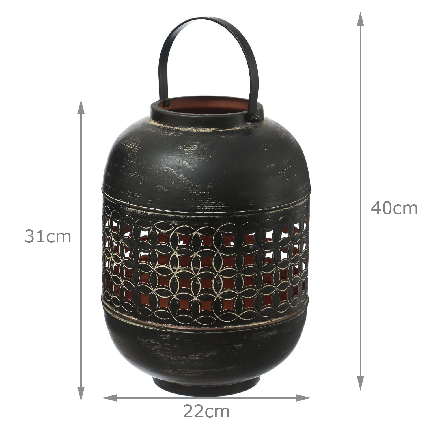 Laterne - Windlicht mit Henkel - Metall - H 31cm - schwarz kupfer