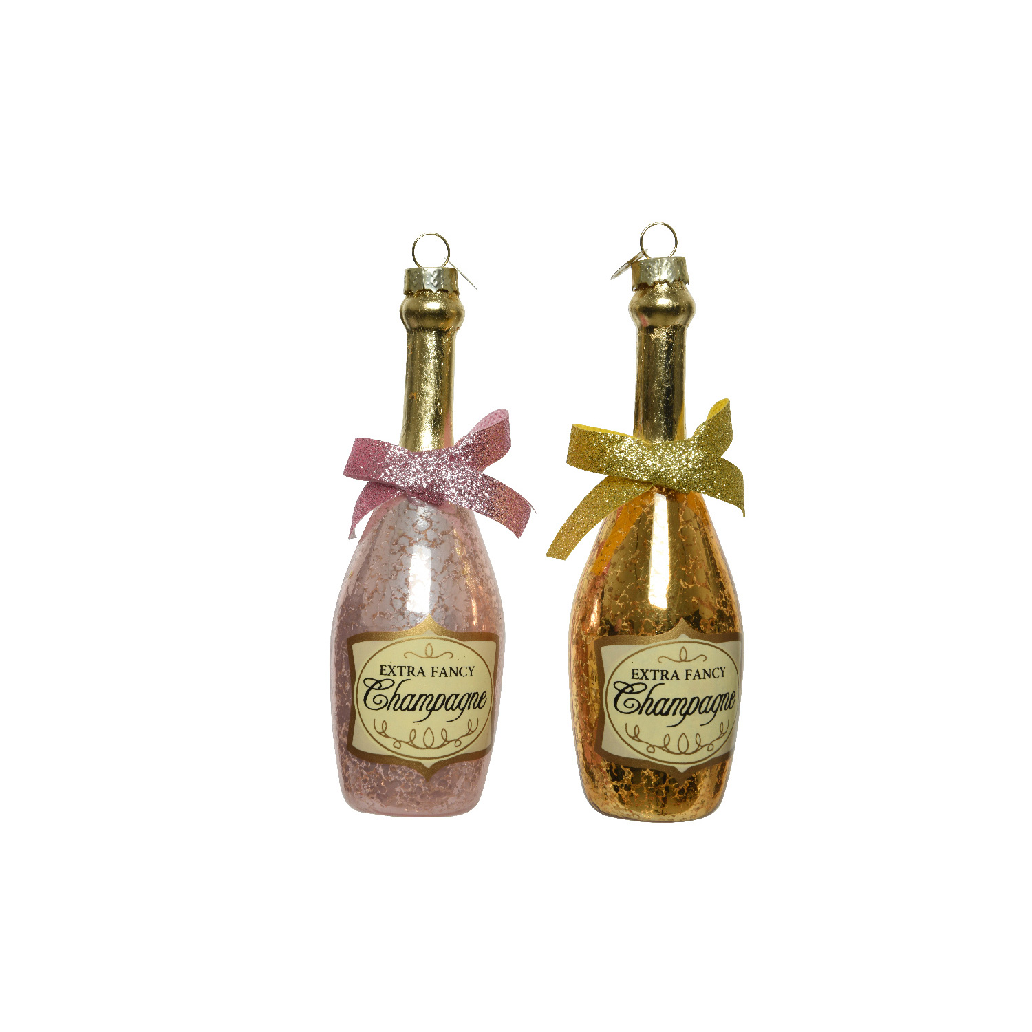 Weihnachtsbaumschmuck CHAMPANGER Flasche - Glas - inkl. Aufhänger - H: 13,5cm - gold Weihnachtsbaumschmuck CHAMPANGER Flasche - Glas - inkl. Aufhänger - H: 13,5cm - gold