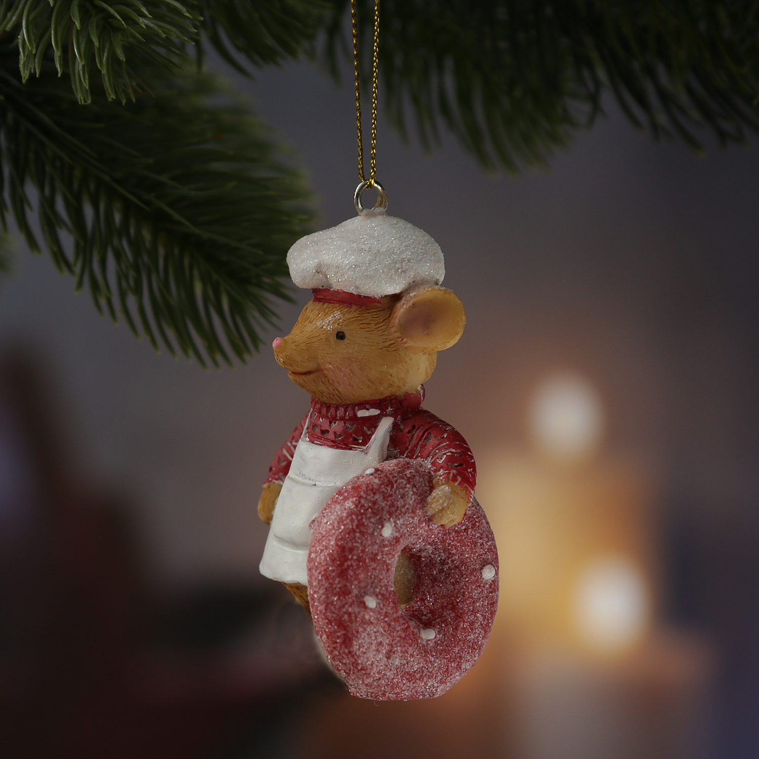 Weihnachtsbaumschmuck Maus mit Donut - Christbaumschmuck - Polyresin - H: 8,5cm Weihnachtsbaumschmuck Maus mit Donut - Christbaumschmuck - Polyresin - H: 8,5cm