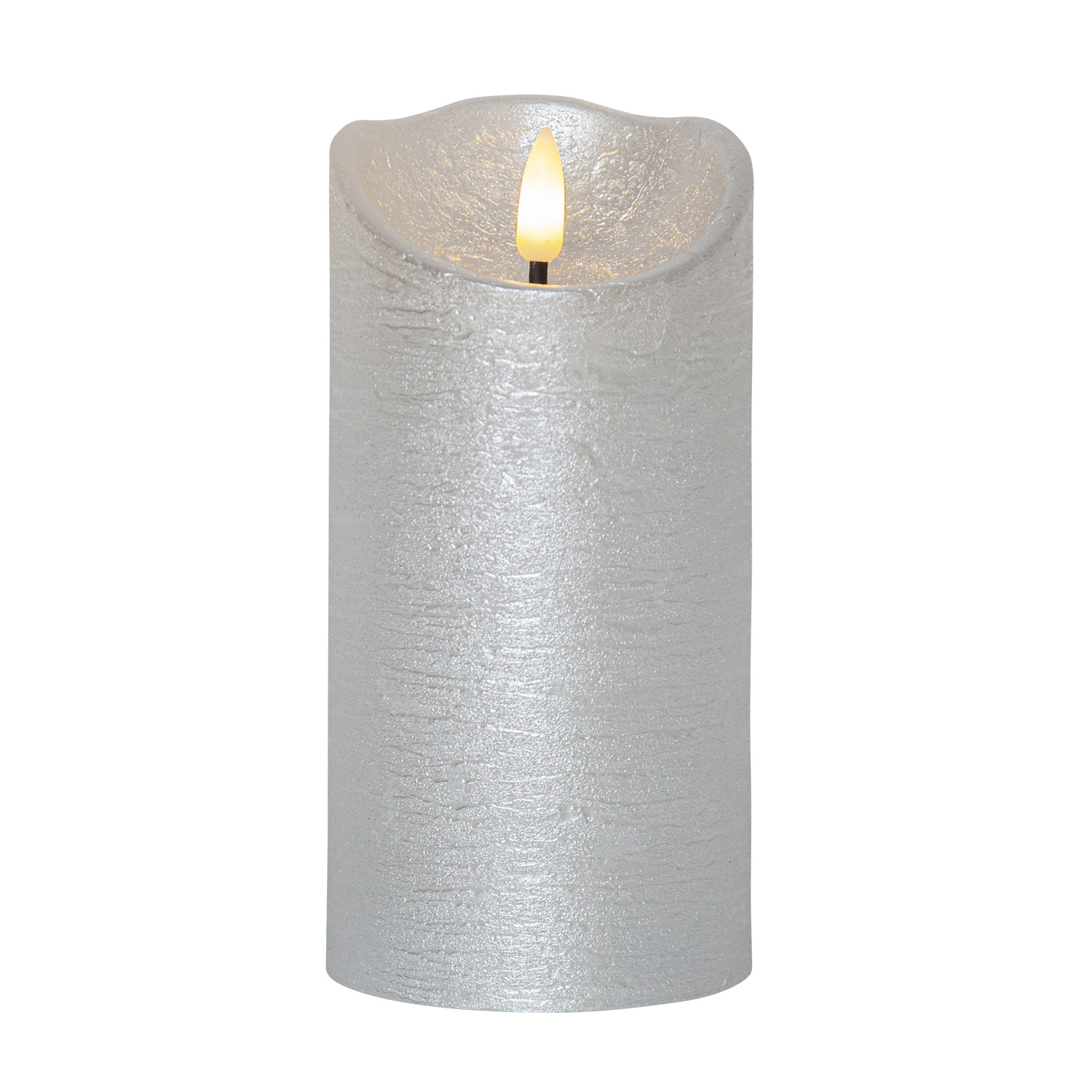 LED Stumpenkerze RUSTIC - Echtwachs - warmweiße 3D Flamme - H: 15cm - Batterie - Timer - silber LED Stumpenkerze RUSTIC - Echtwachs - warmweiße 3D Flamme - H: 15cm - Batterie - Timer - silber