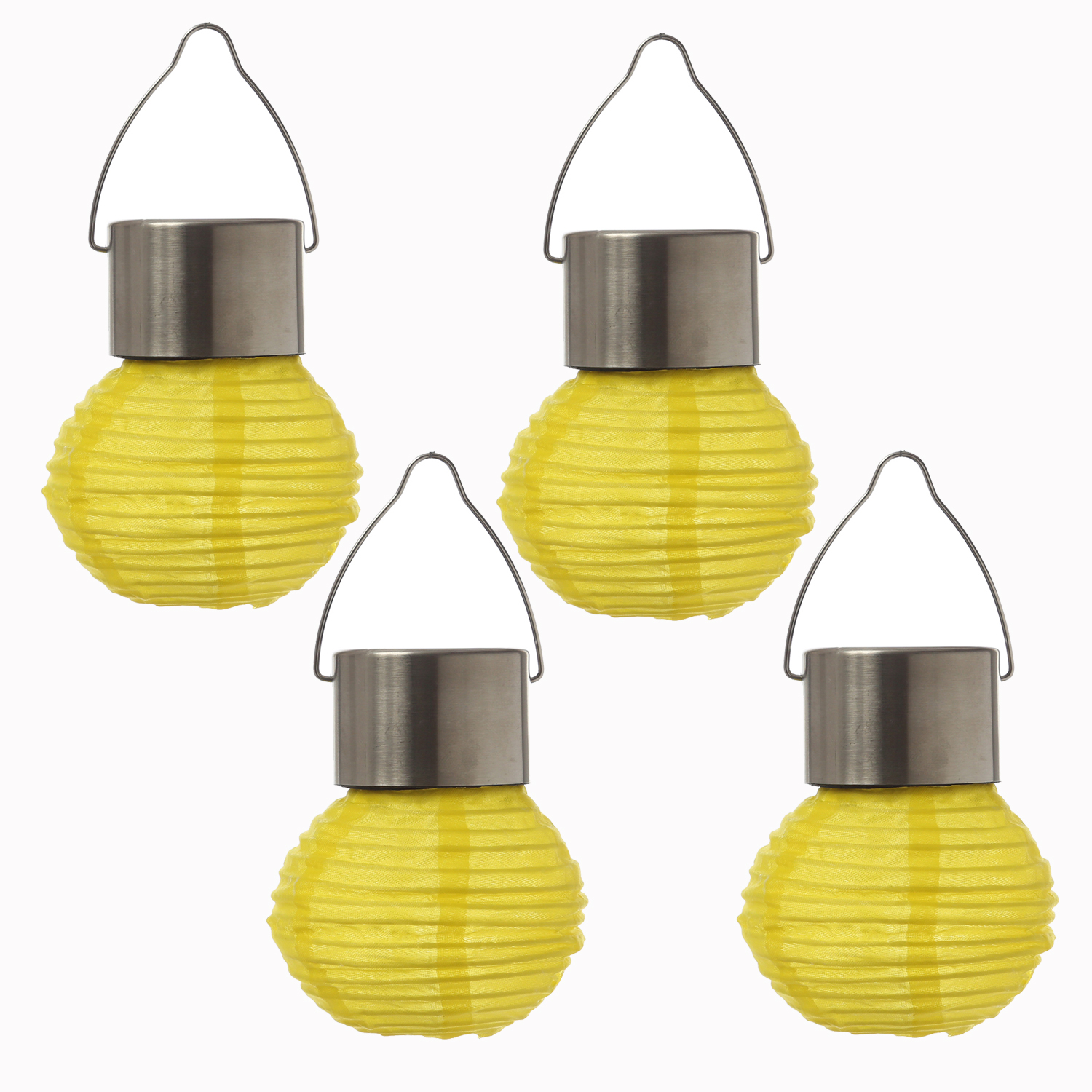 LED Solar Mini Lampions - kaltweiße LED - H: 9,5cm - D: 7cm - Lichtsensor - gelb - 4er Set