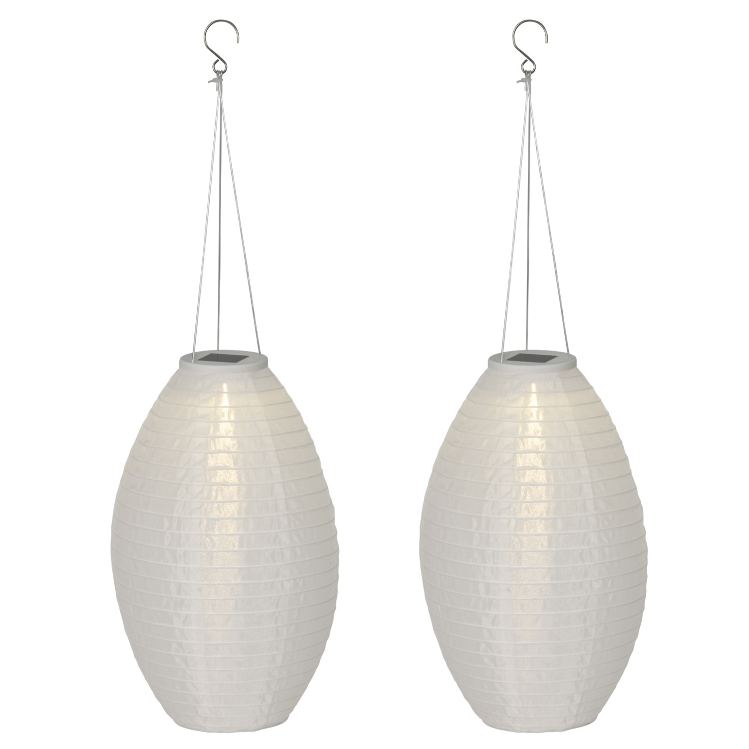 LED Solar Lampions oval - warmweiße LED - H: 33cm - D: 22cm - Lichtsensor - weiß - 2er Set