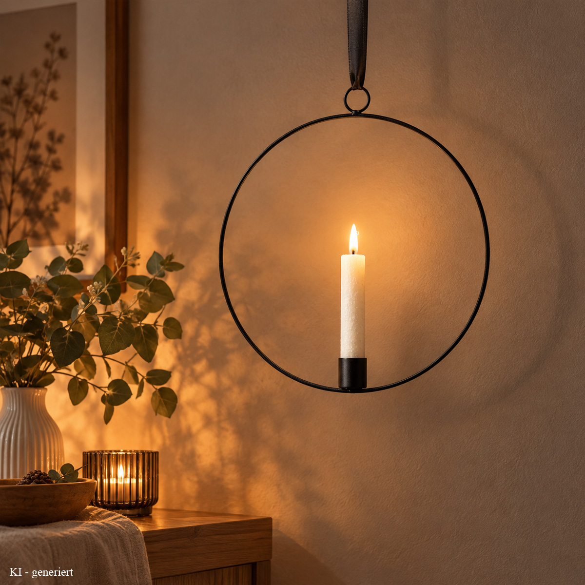 Dekoring mit LED Kerze - Fensterdeko zum Hängen - D- 28-5cm - Timer - Batterie - schwarz