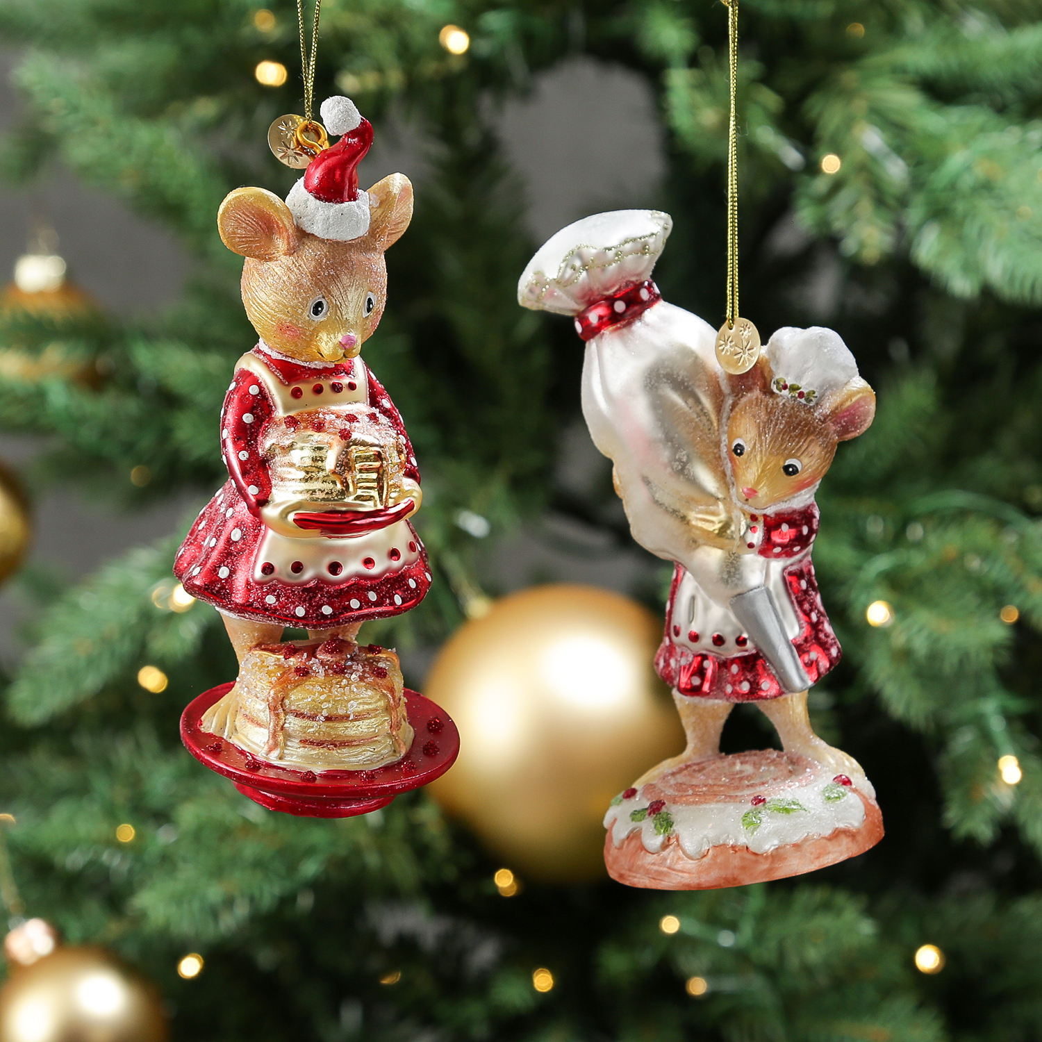 Weihnachtsbaumschmuck Mäuschen mit Pfannkuchen - Christbaumschmuck - Glas - H: 15cm - rot Weihnachtsbaumschmuck Mäuschen mit Pfannkuchen - Christbaumschmuck - Glas - H: 15cm - rot