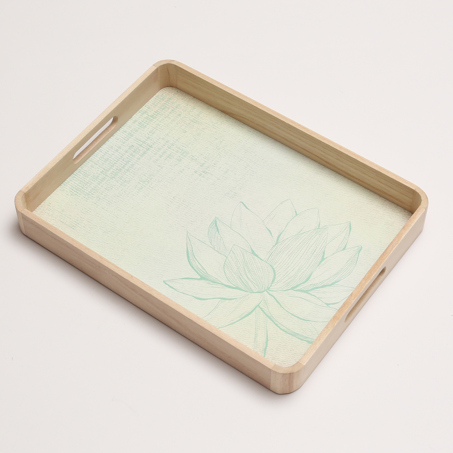 Tablett LOTUS - Dekotablett - Holz - L: 40cm - B: 30cm - weiß, grün Tablett LOTUS - Dekotablett - Holz - L: 40cm - B: 30cm - weiß, grün