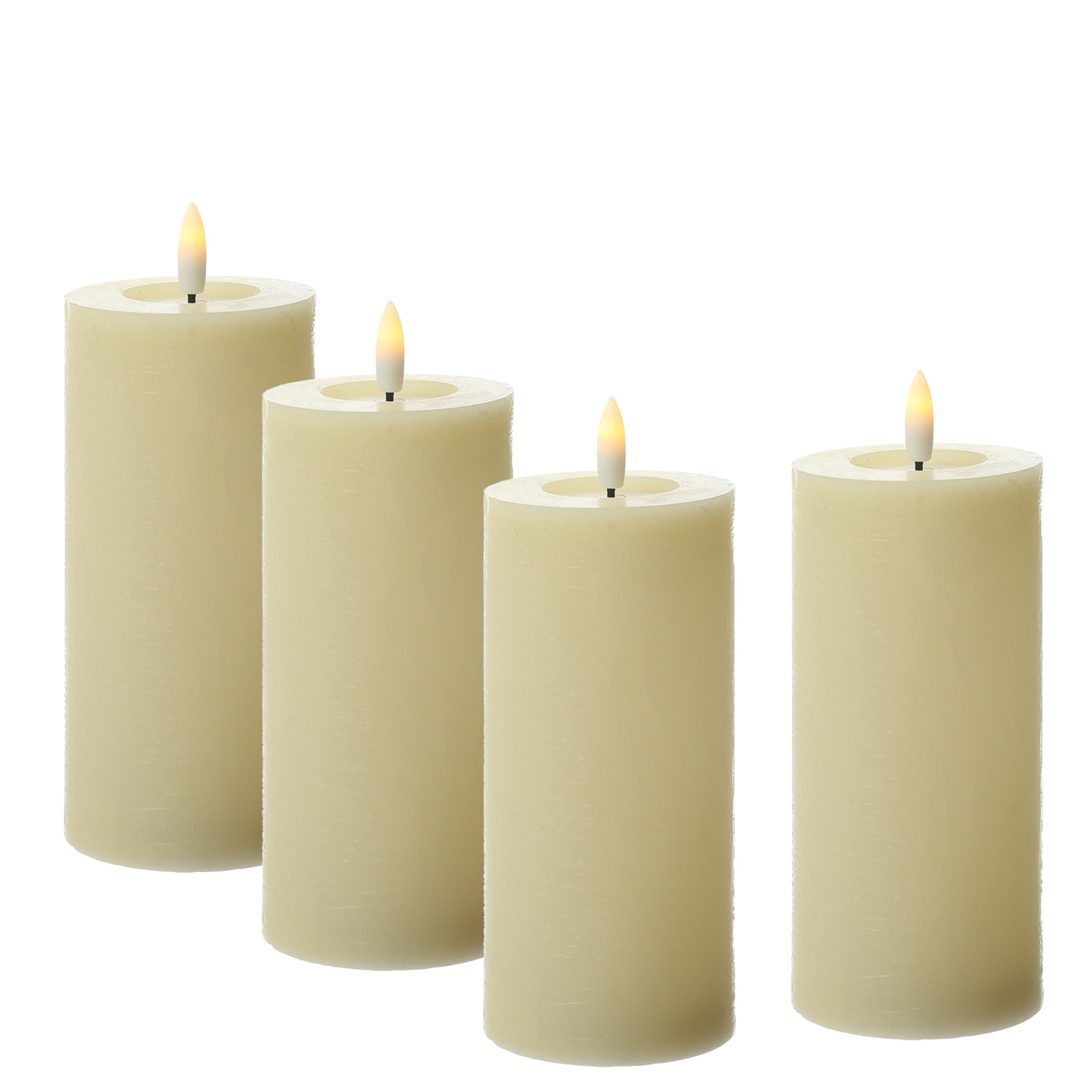 LED Kerzenset LINA - Rustik-Optik - Echtwachs - H: 15cm - D: 7cm - Timer - creme - 4er Set