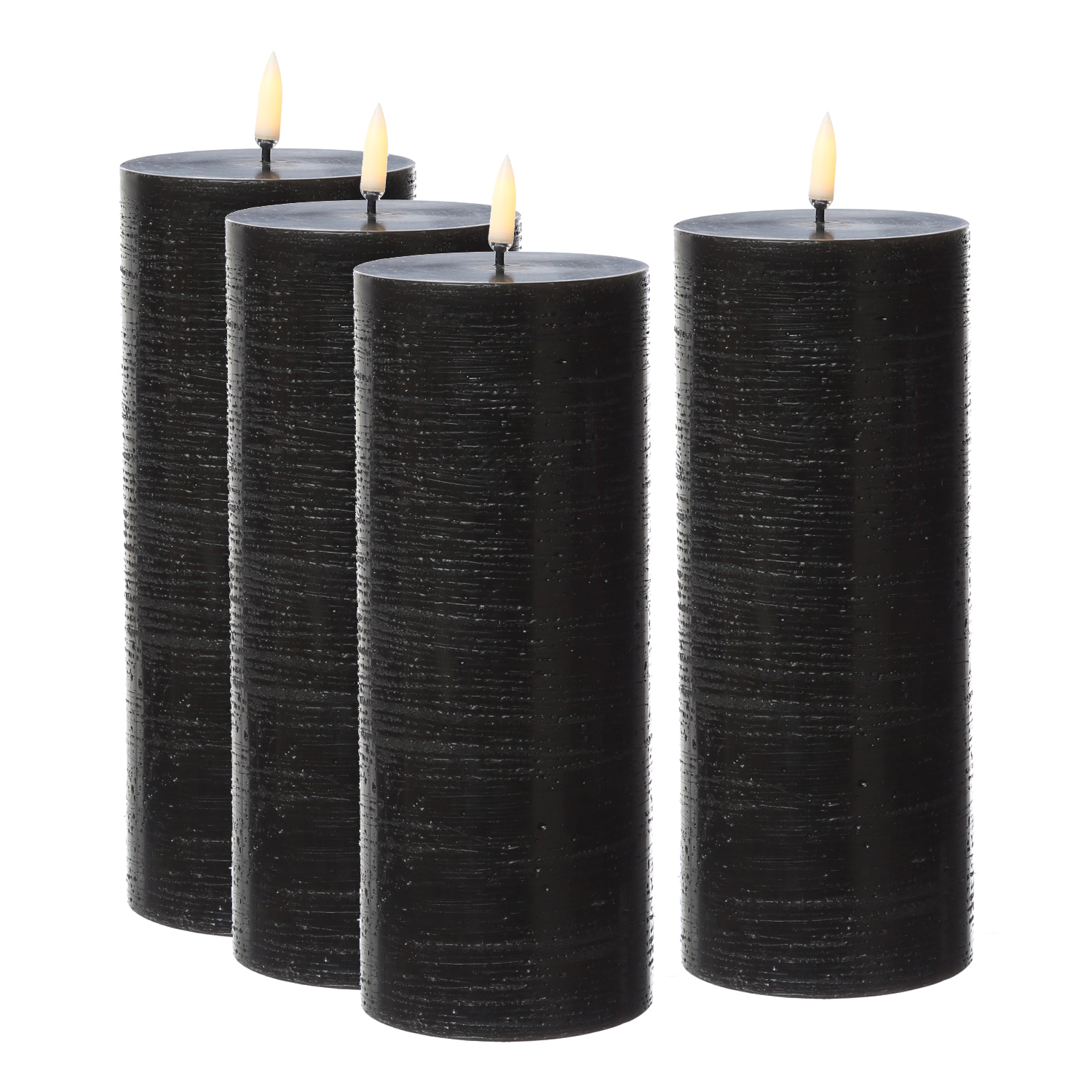 LED Kerzenset PIA - Rustik-Optik - H: 20cm - inkl. Batterien und Fernbedienung - schwarz - 4er Set LED Kerzenset PIA - Rustik-Optik - H: 20cm - inkl. Batterien und Fernbedienung - schwarz - 4er Set