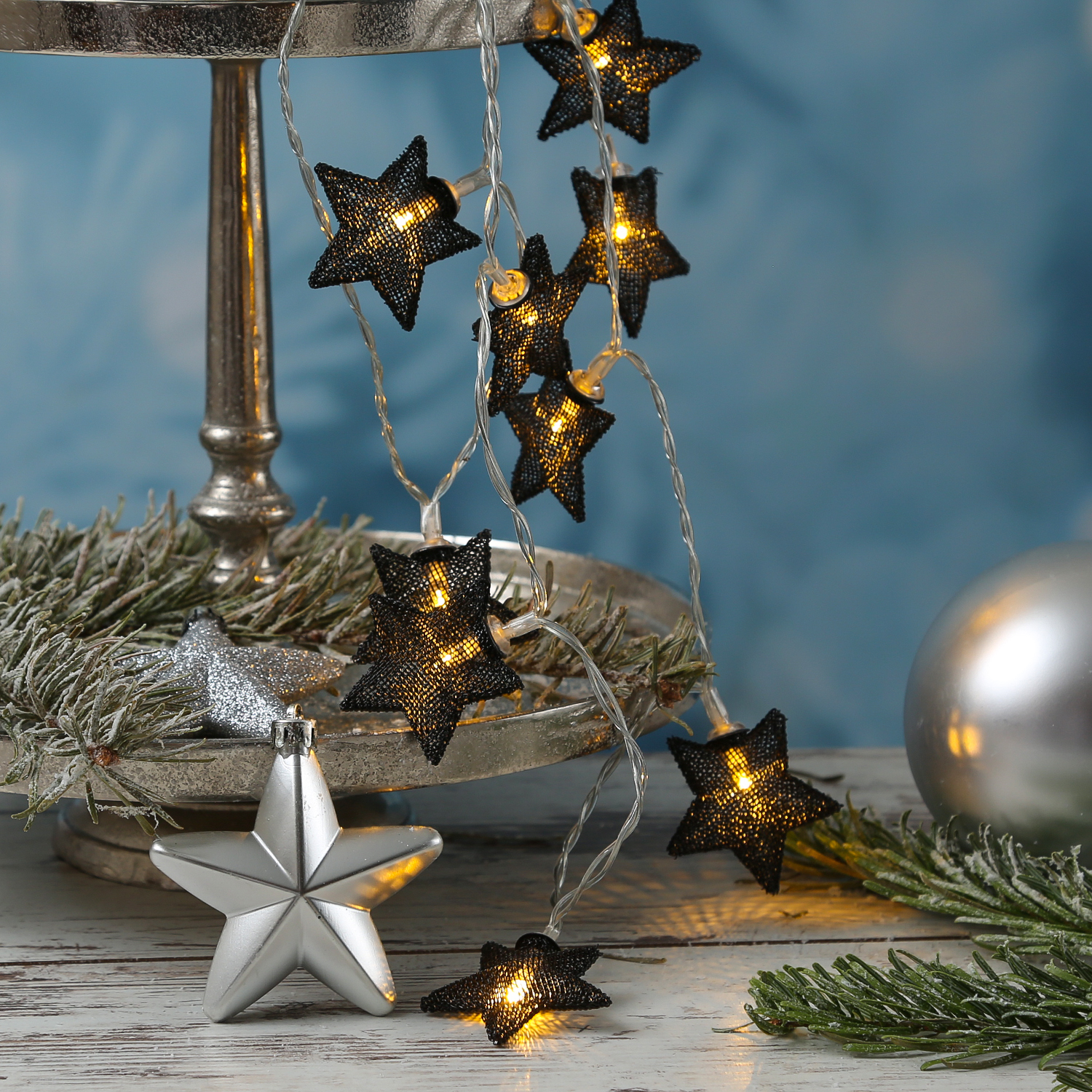 LED Lichterkette Sterne - Metall - 10 warmweiße LED - Batteriebetrieb - L: 0,9m - schwarz LED Lichterkette Sterne - Metall - 10 warmweiße LED - Batteriebetrieb - L: 0,9m - schwarz