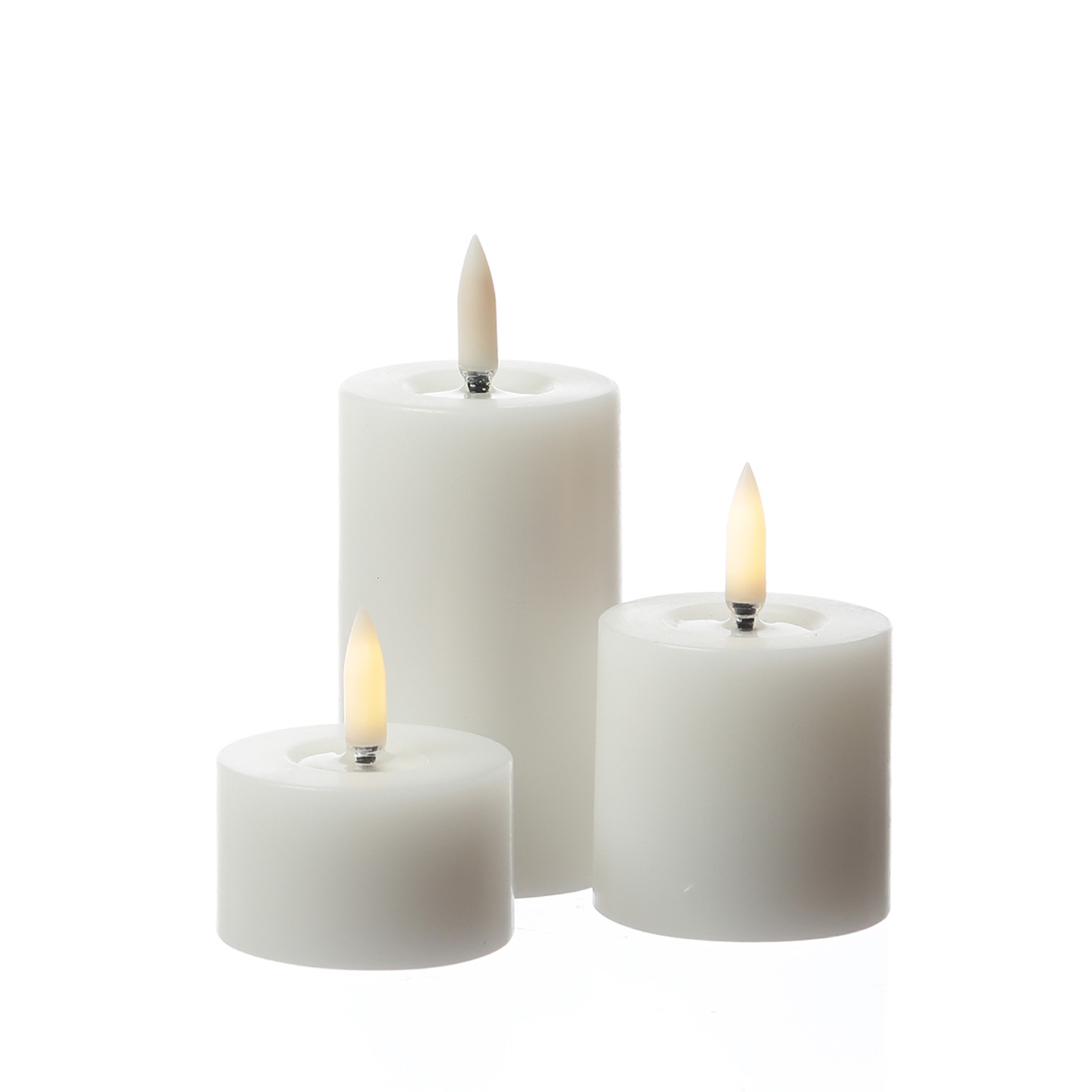 LED Mini Kerzenset THEA - Echtwachs - 3 Groessen - D- 5cm - Timer - weiss - 3er Set LED Mini Kerzenset THEA - Echtwachs - 3 Groessen - D- 5cm - Timer - weiss - 3er Set