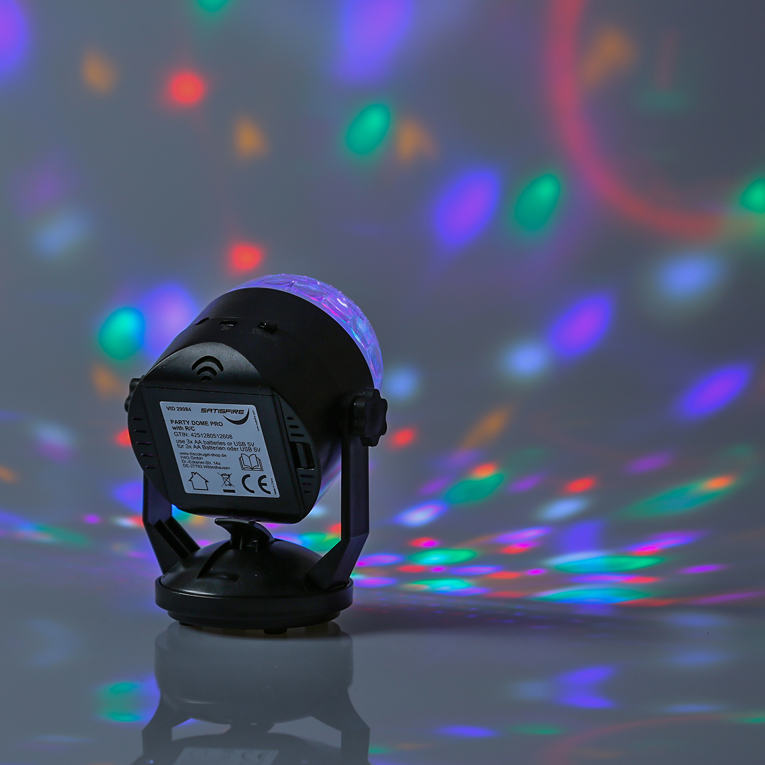 Party Dome Pro - farbenfroher Lichteffekt mit Fernbedienung - Batterie/USB - Saugnapf