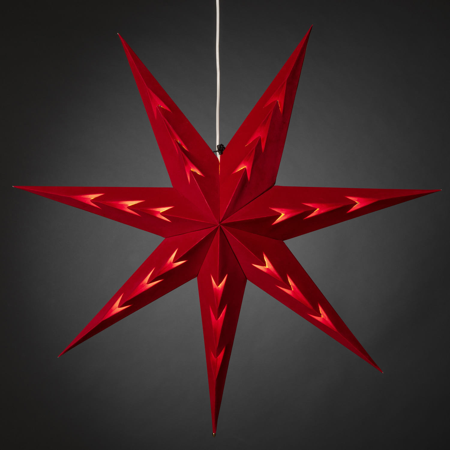 Roter Papierstern mit rotem Samt - 7-zackig - hängend - D: 78cm - inkl. E14 Fassung u. Kabel Roter Papierstern mit rotem Samt - 7-zackig - hängend - D: 78cm - inkl. E14 Fassung u. Kabel