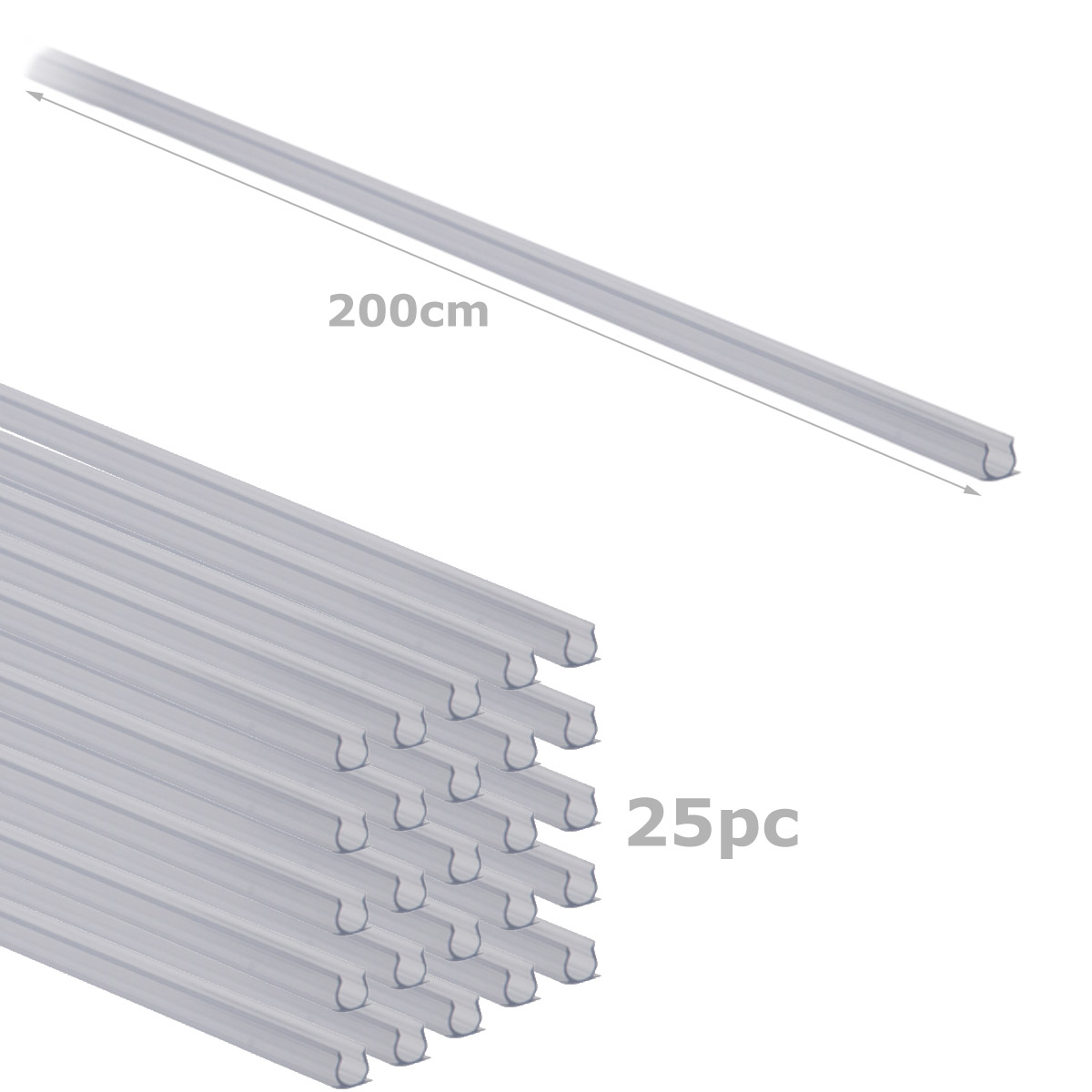 Befestigungsschienen für Lichtschlauch (12-13mm) 25 Stück - 200cm - Kunststoff, transparent Befestigungsschienen für Lichtschlauch (12-13mm) 25 Stück - 200cm - Kunststoff, transparent